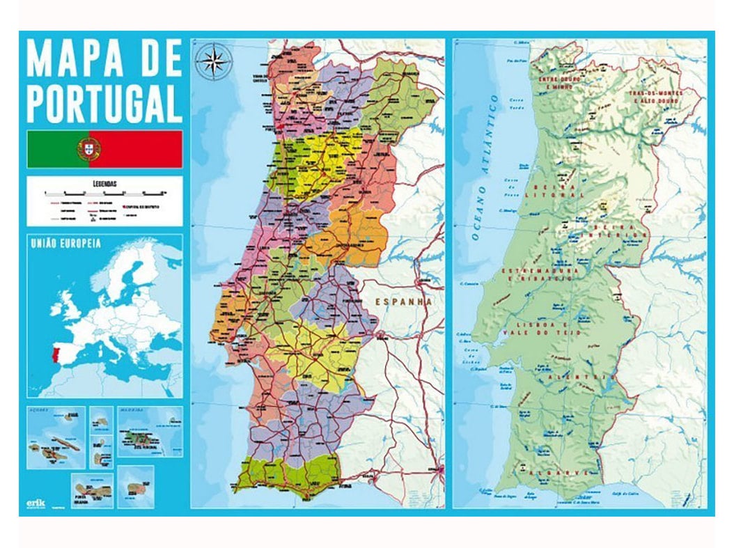 BASE DE SECRETÁRIA MAPA PORTUGAL PLASTIFICADA 35X50CM