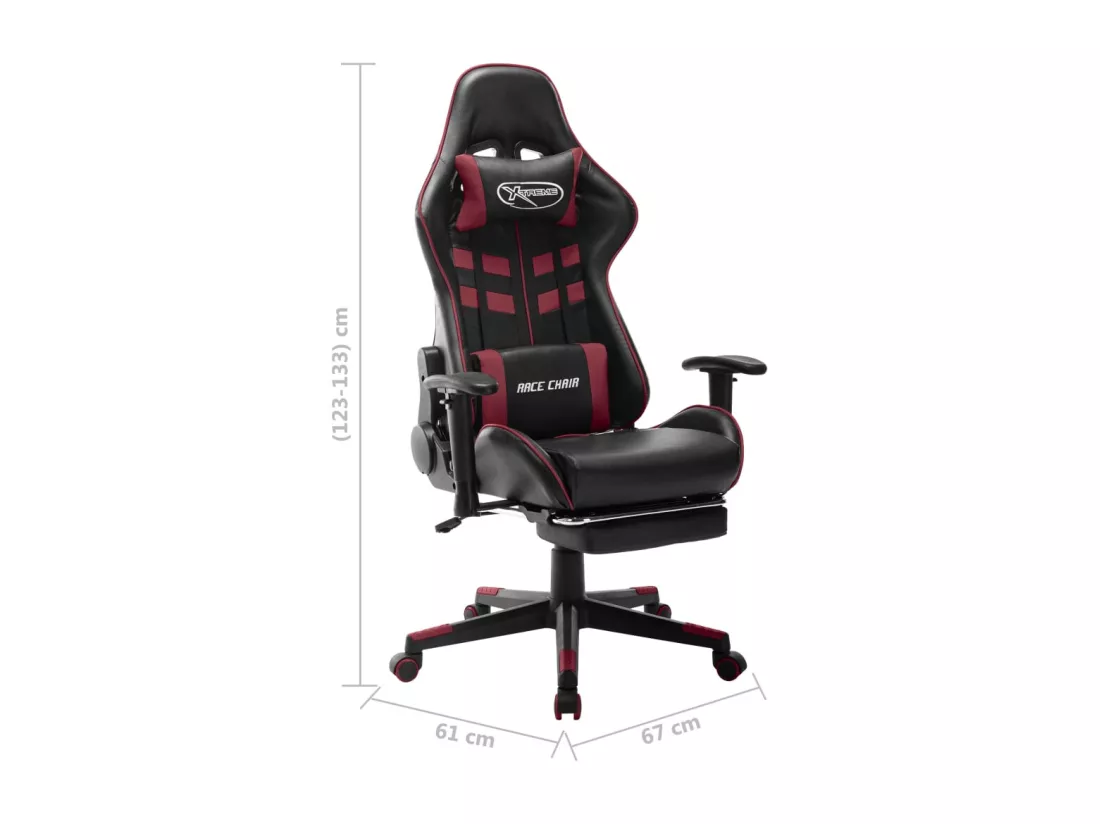Chaise de jeu avec repose-pied Noir et bordeaux Cuir artificiel