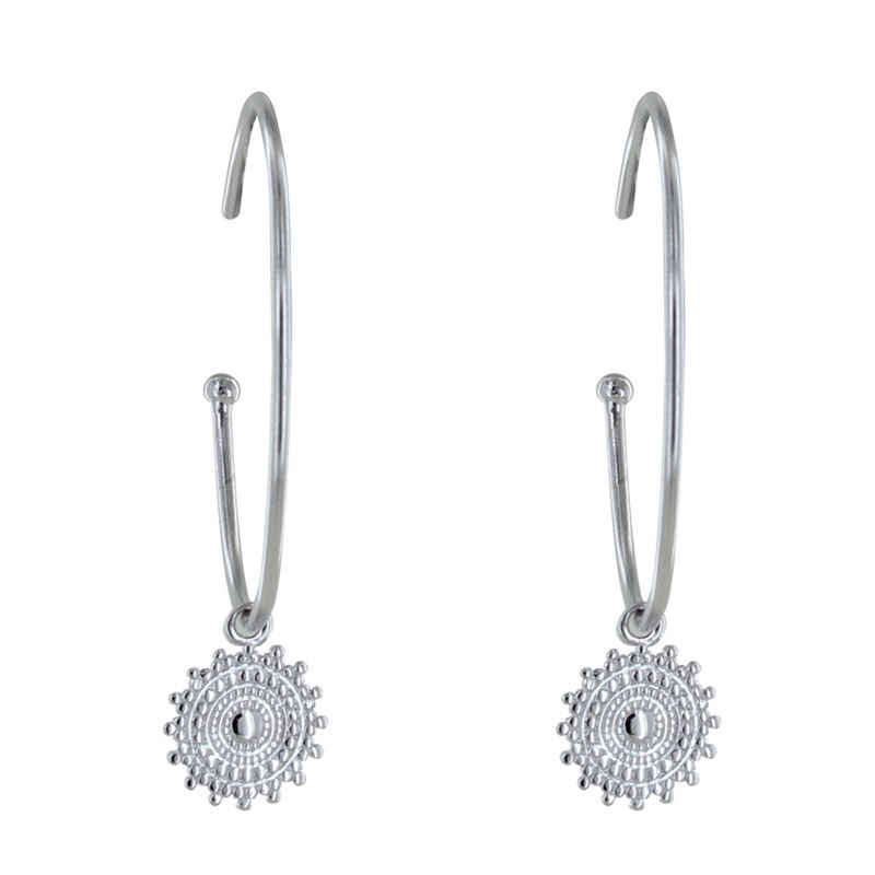 Boucles d'Oreilles Argent Rhodié Demi Créoles et Soleil