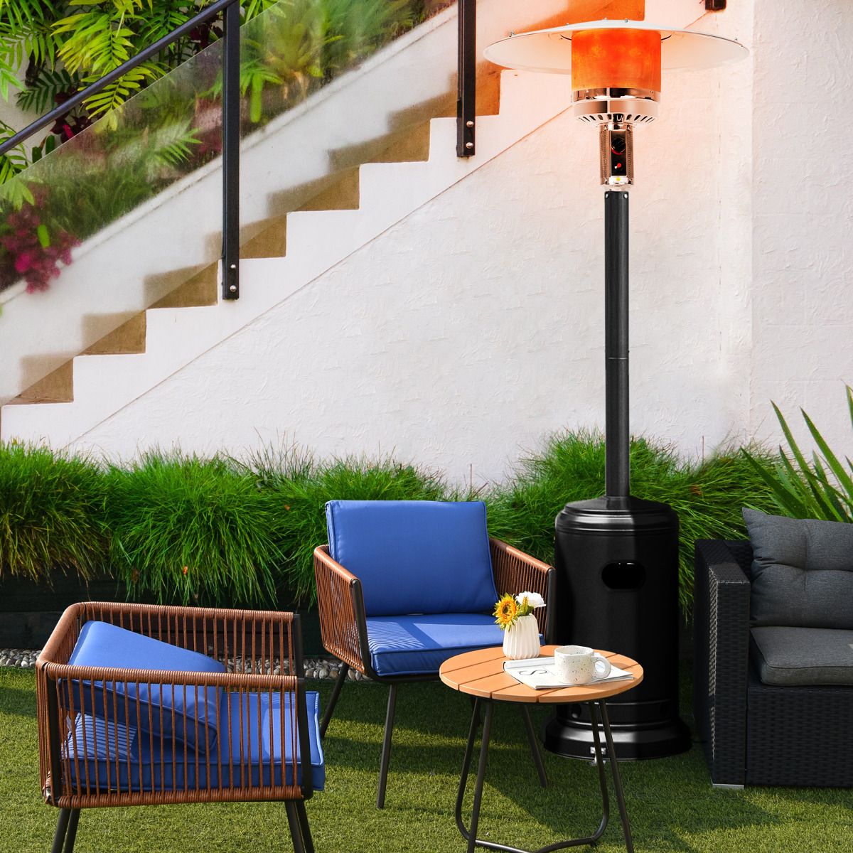 Parasol Chauffage Extérieur à Gaz 13KW Réflecteur 82cm avec Dispositif de Anti-basculement Tube 2 Roues Fluide 220cm Noir - Lidl-Manfred
