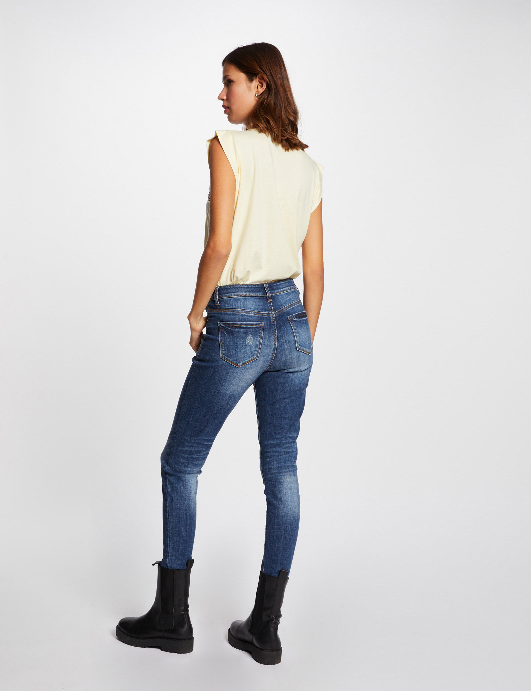 T-shirt manches courtes à inscription jaune paille femme - jaune_paille