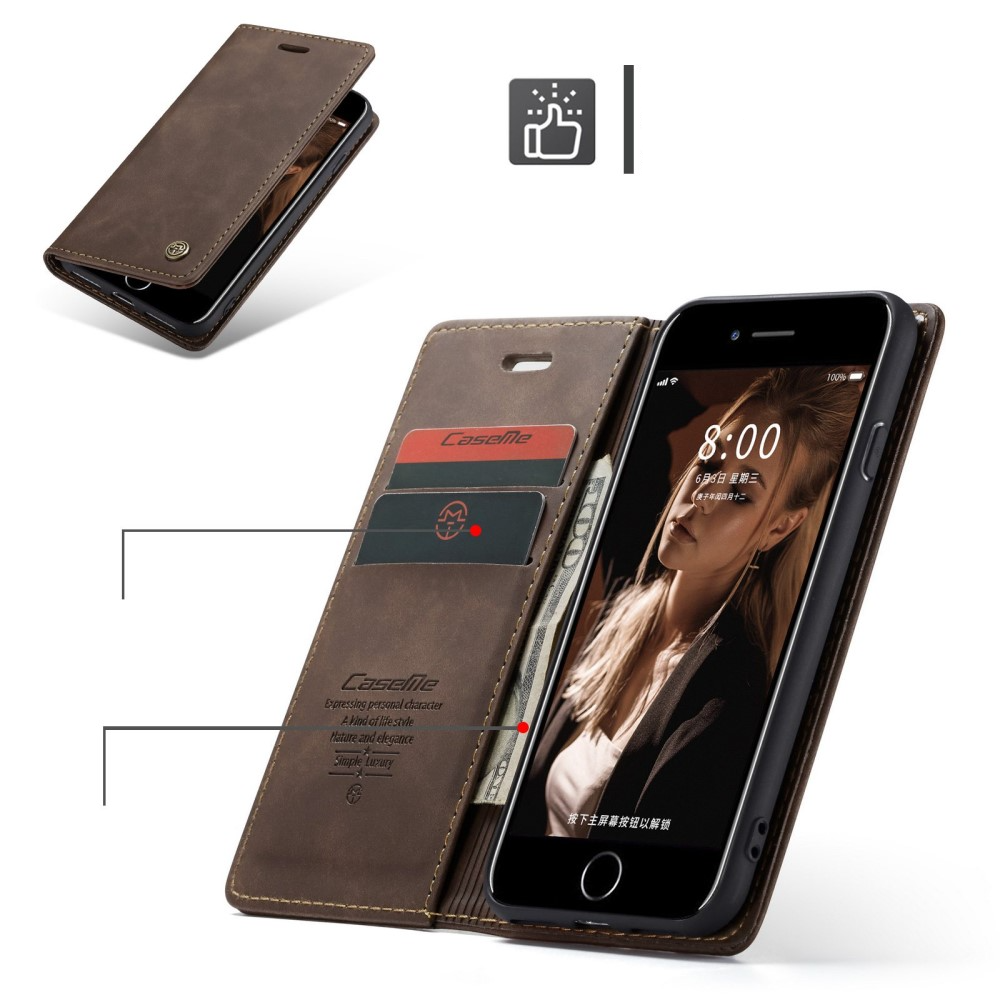 iPhone SE (2022/2020) / 8 / 7 / 6S Leder Tasche Flip Wallet Etui mit Kartenfächern - Dunkelbraun