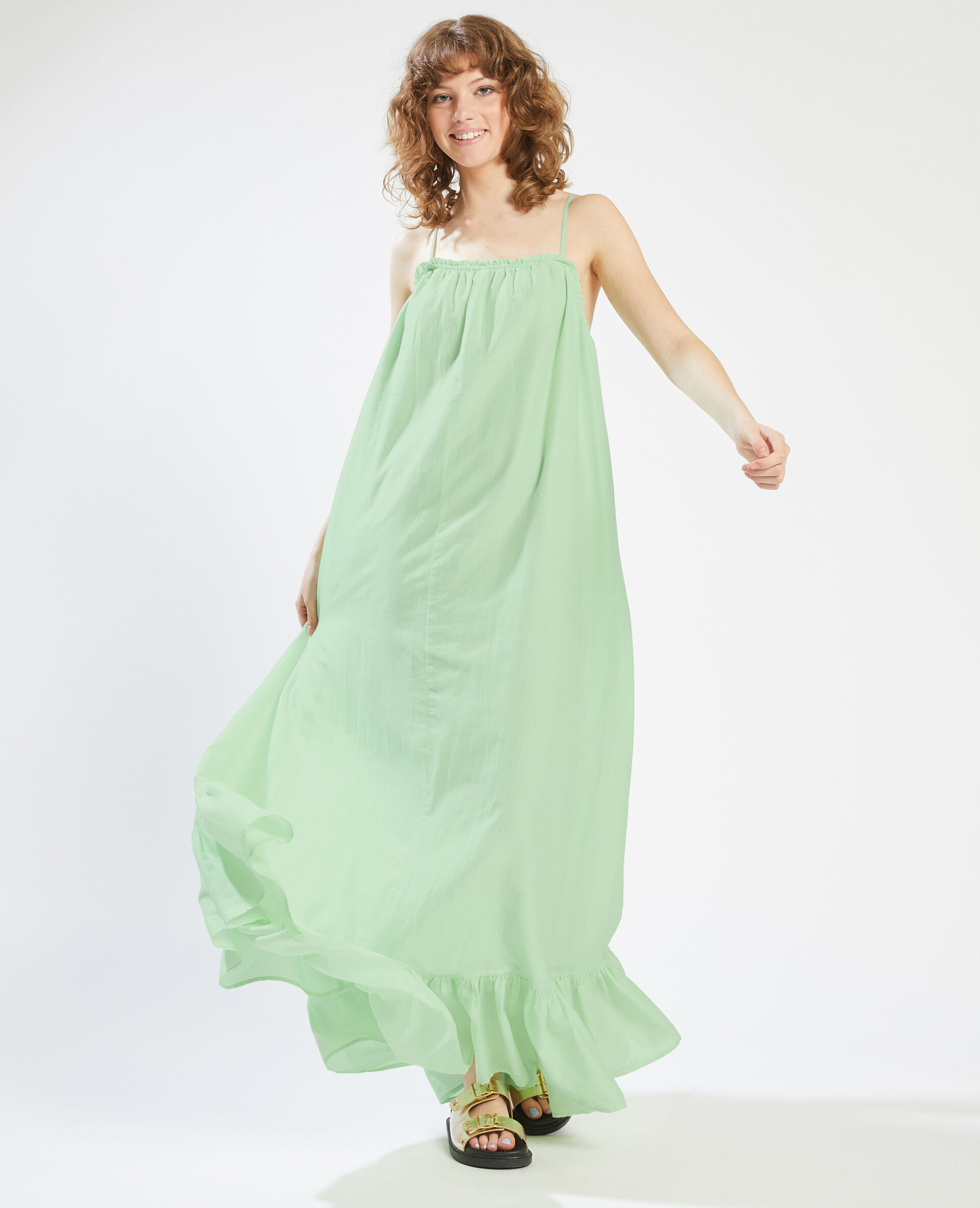 Robe longue à bretelles - Vert anis