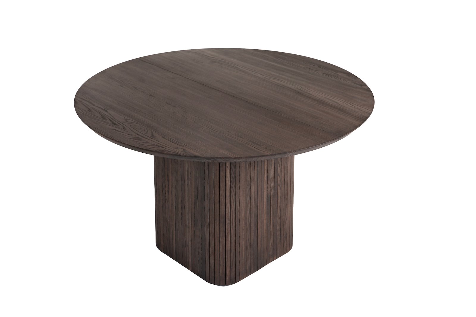 Woodcraft rundt spisebord Røkfarget oljet ask. Ø120 cm. Hel plate A, kant nr. 1 og ben nr. 4