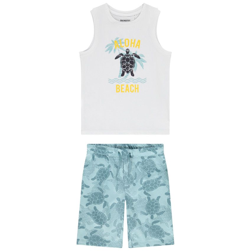 Ensemble 2 pièces en jersey print tortue pour garçon - Bleu