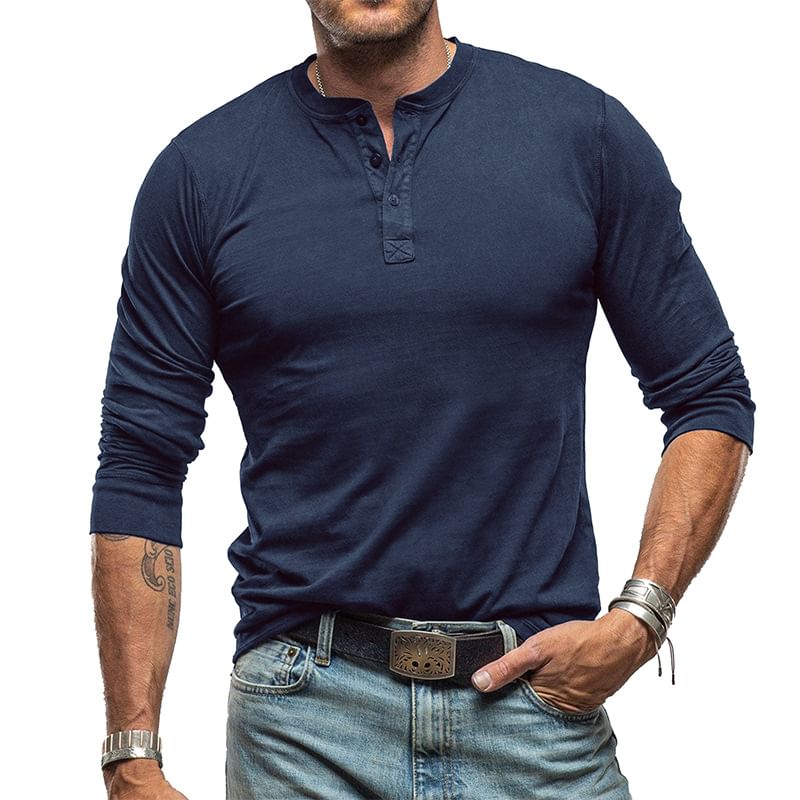 Dubbel Wit - Henley effen T-shirt met lange mouwen