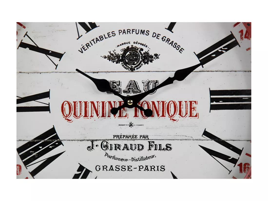 Horloge ancienne murale eau quinine tonique Métal Rouge-Bordeaux - Décoration d'Autrefois