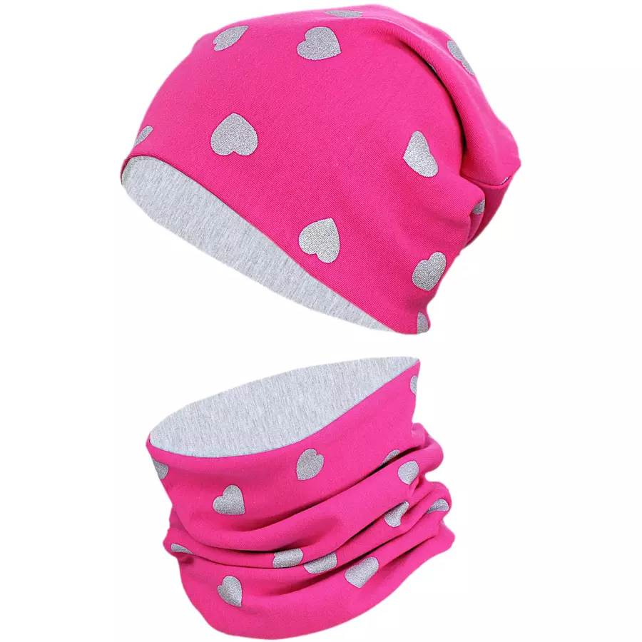 TupTam Unisex Kinder Beanie Mütze Schlauchschal Set graupink