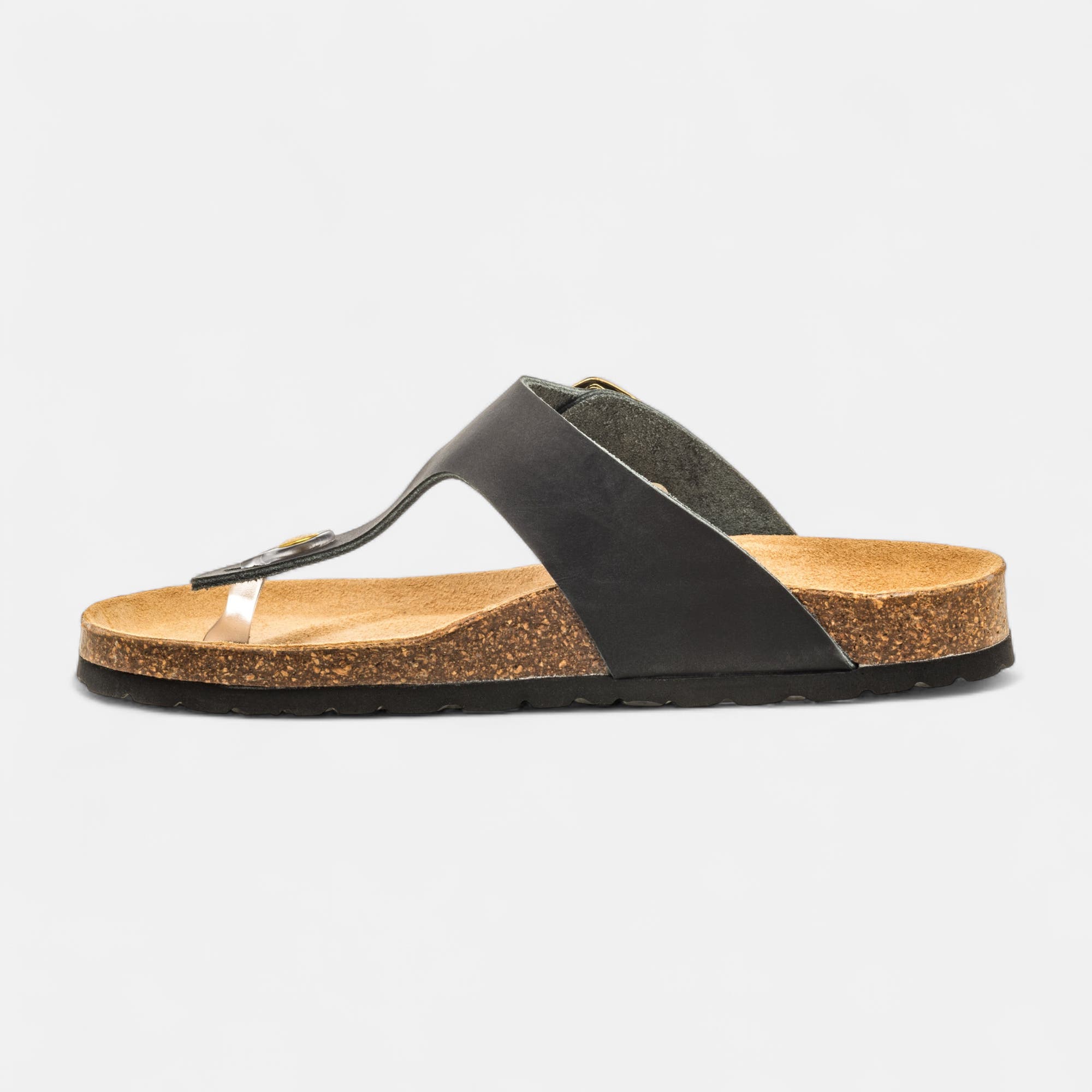 Mules semelle liège Femme en cuir noir