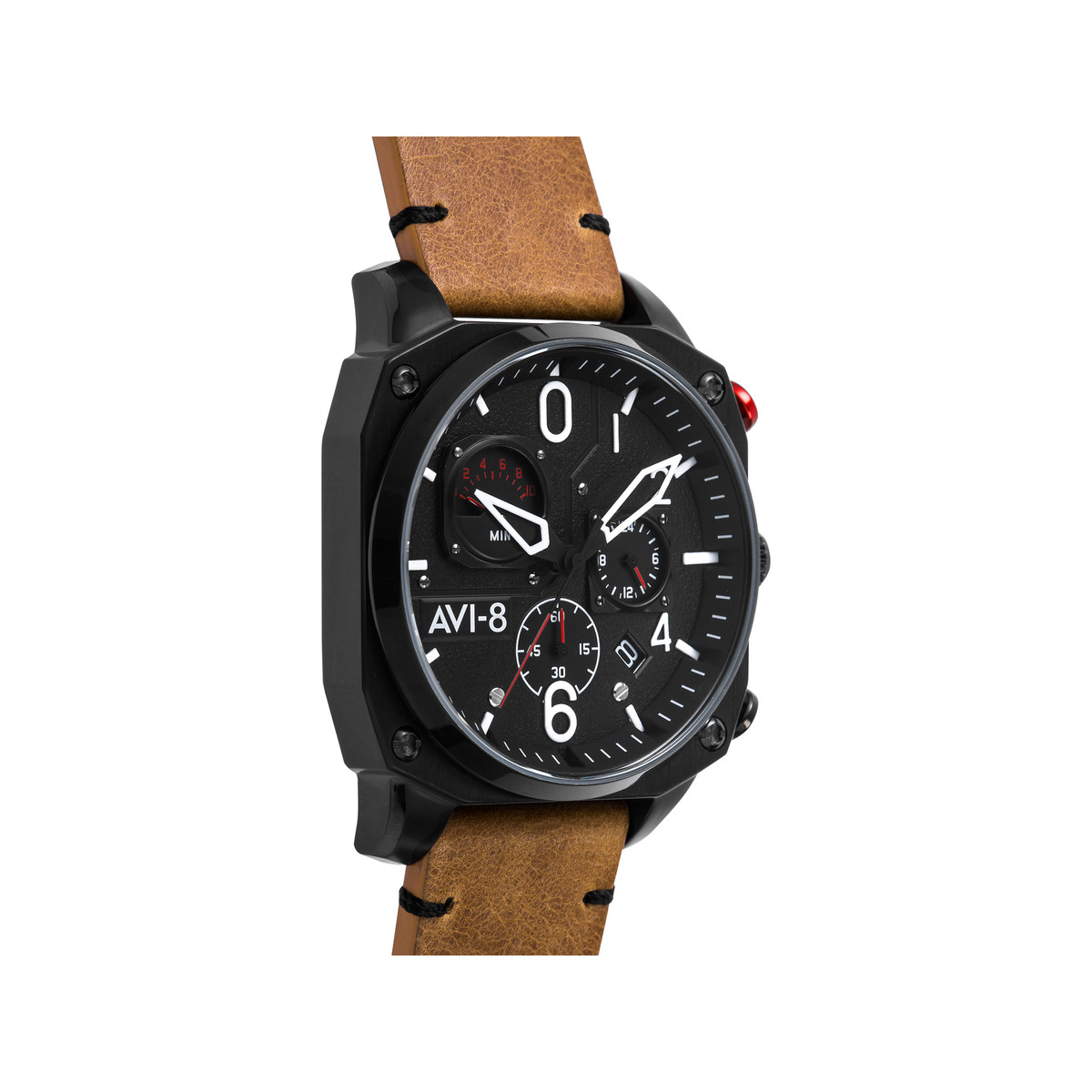 Montre AVI-8 homme chronographe acier noir cuir