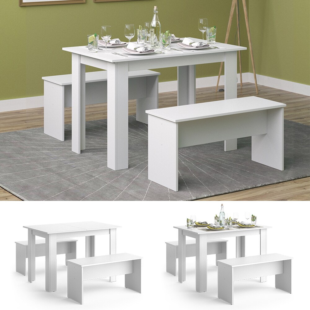 Vicco Tischgruppe Sitzgruppe Esszimmer Sentio Esstisch Sitzbank Weiß 110 cm