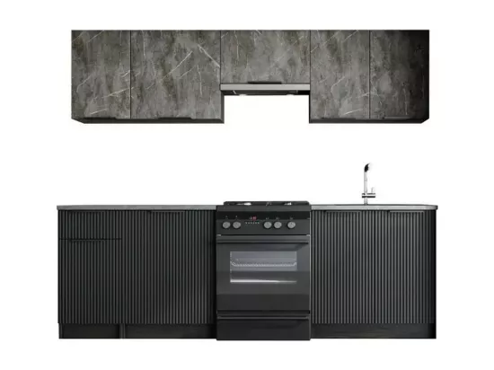 Cuisine 240 cm aspect marbre et gris Bérangère