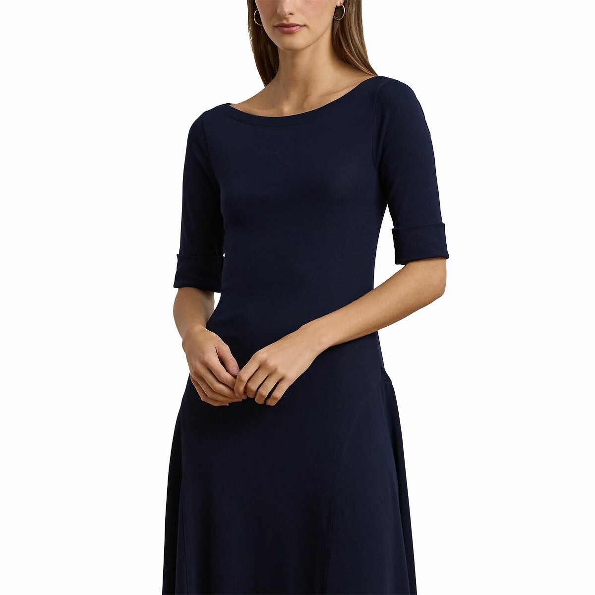 LAUREN RALPH LAUREN<br>Vestido midi com decote canoa e mangas até o cotovelo