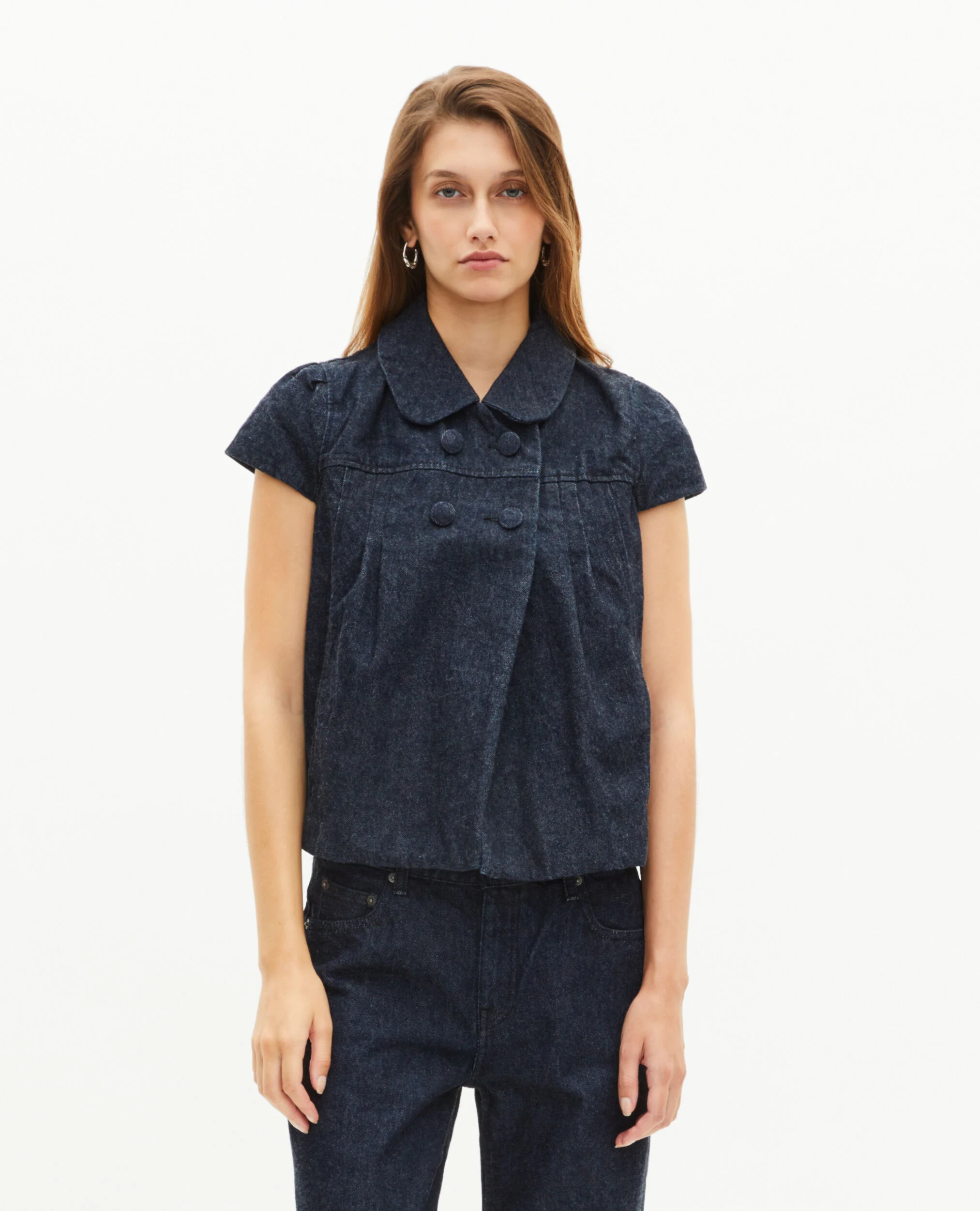 Blouson manches courtes en denim bleu foncé