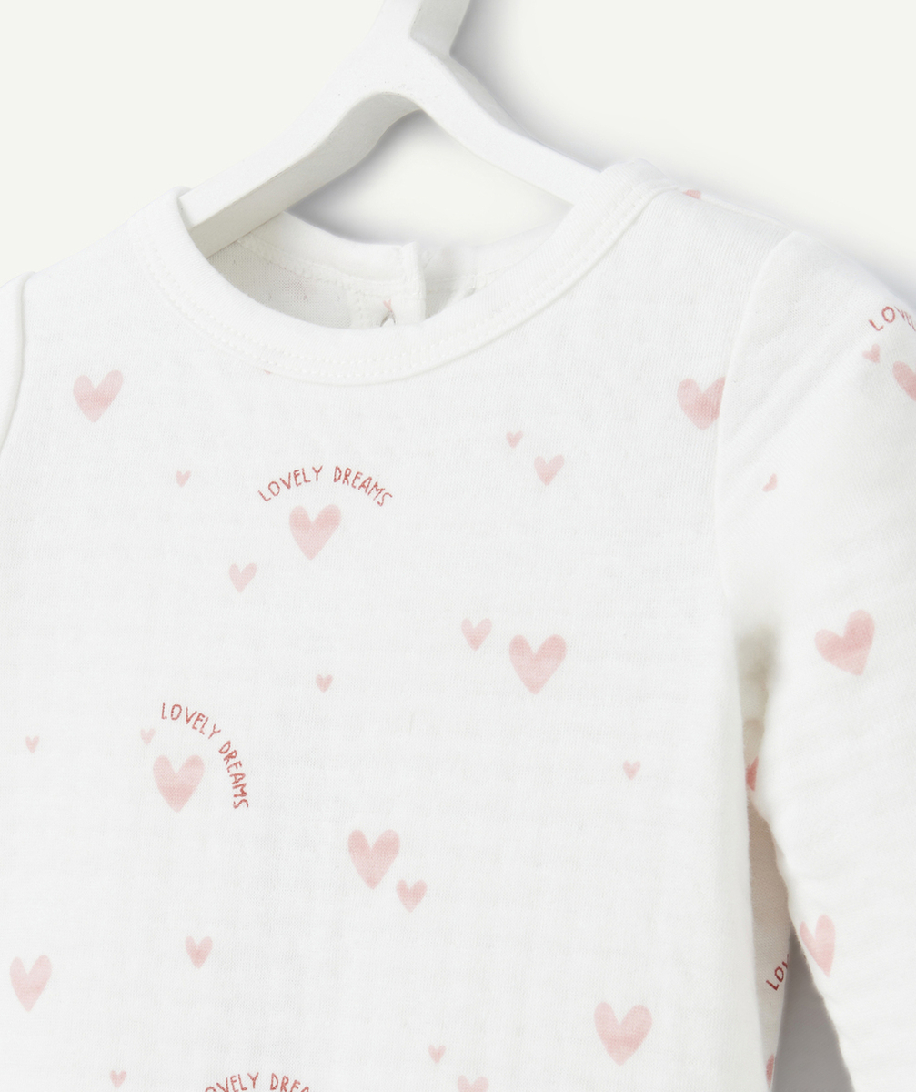 DORS-BIEN EN COTON BIO BLANC AVEC IMPRIMÉ COEUR ET MESSAGE ROSE