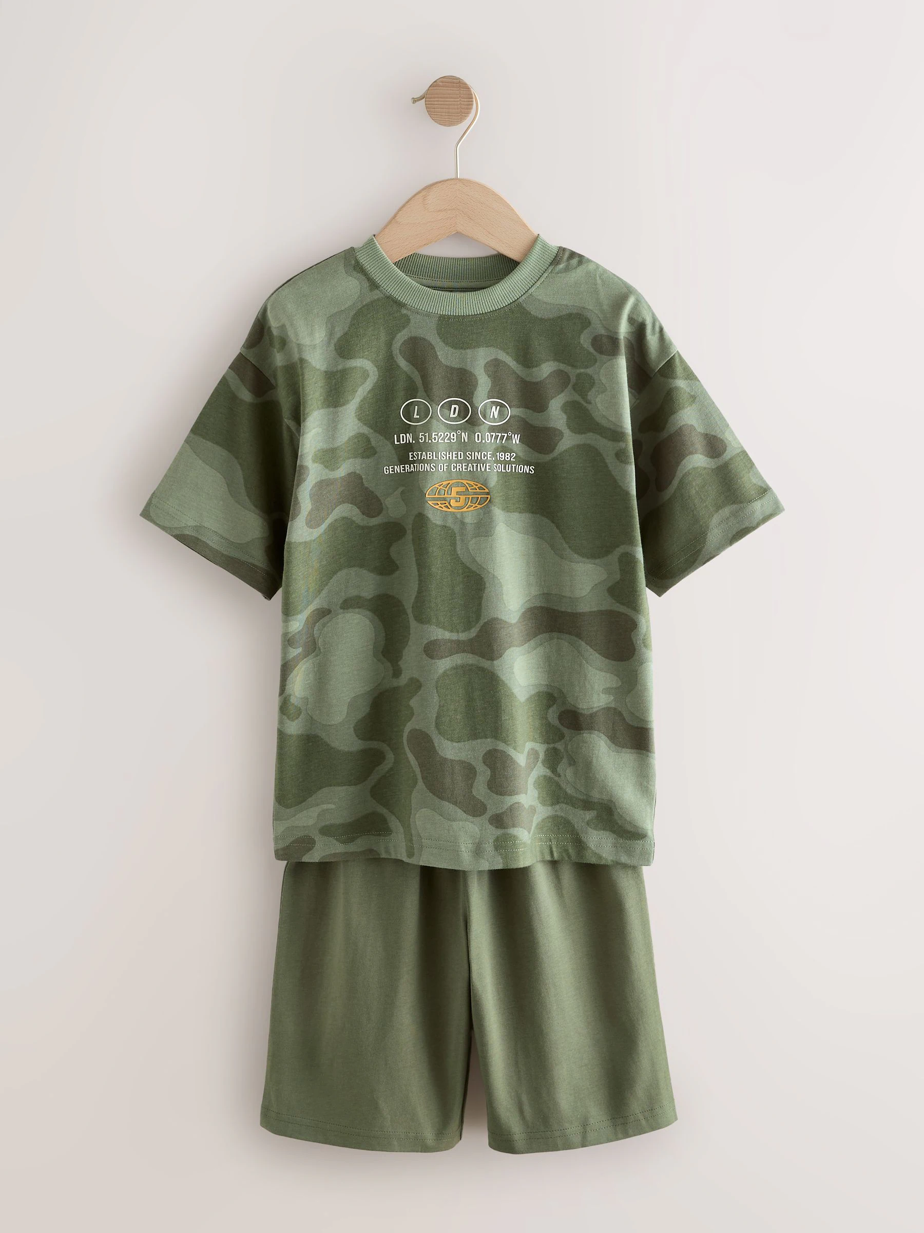 Blauw/groen met camouflageprint - Set van 3 pyjama's met short (3-16 jr)