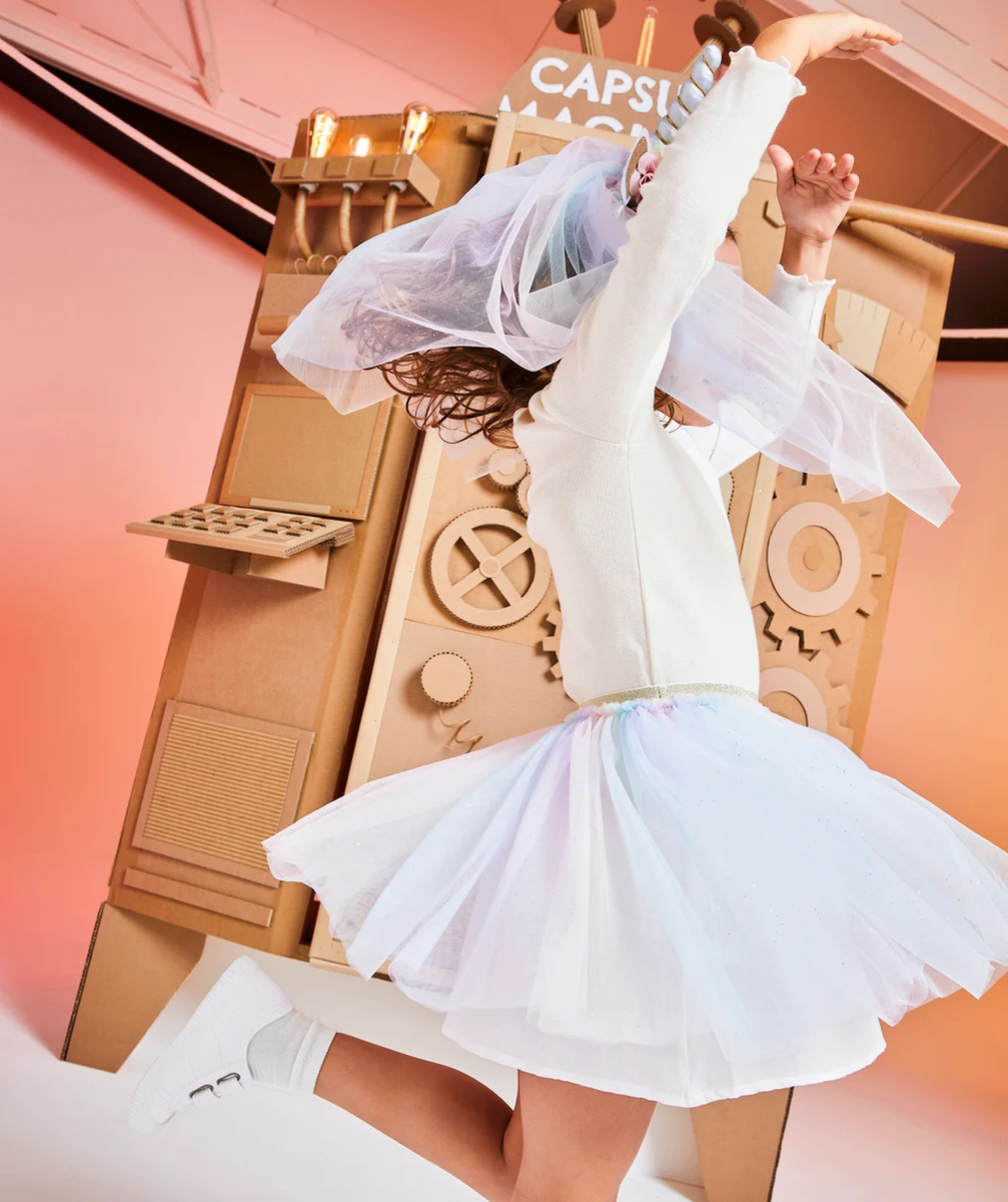DÉGUISEMENT LICORNE AVEC JUPE ET SERRE-TÊTE EN TULLE PASTEL