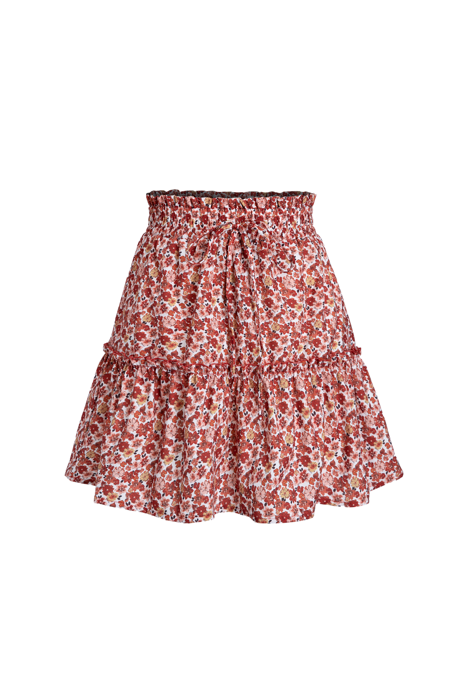 Jupe avec cordon à smocks et imprimé floral