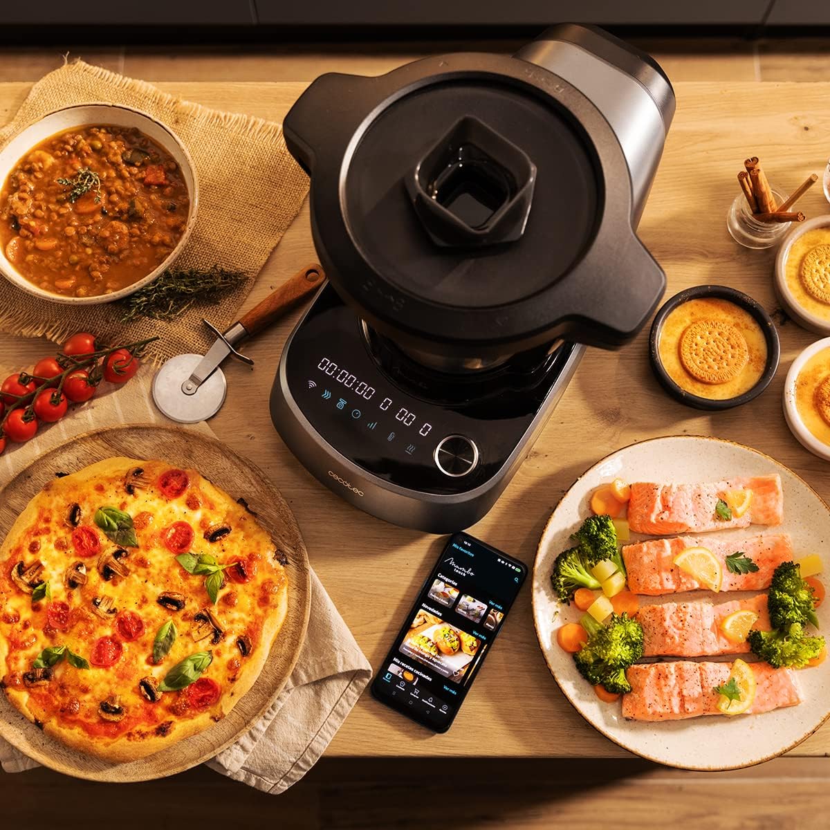 Cecotec Multifunktions-Küchenroboter Mambo 11090 Habana, 1600 W, 37 Funktionen, App, Waage, Antihaftbeschichtete Habana-Kanne und 3,3-Liter-Edelstahlkanne, Spülmaschinenfest, Rezeptbuch und Zubehör