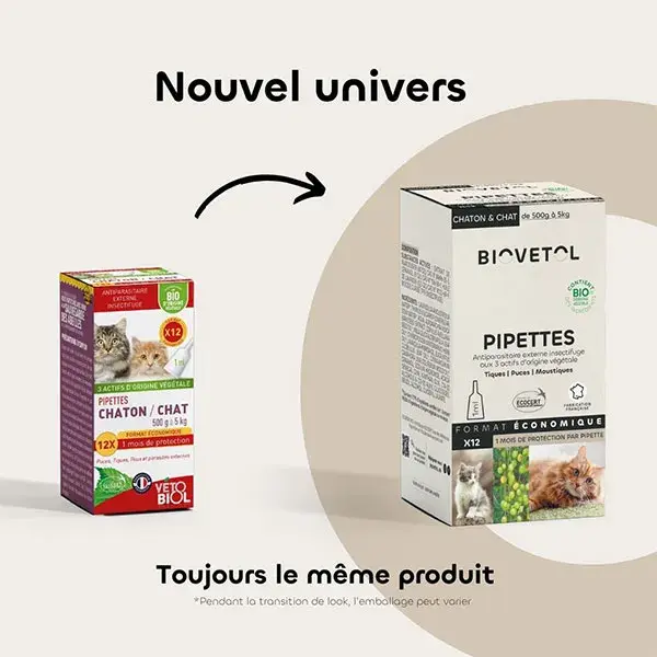 Biovetol - Antiparasitaire - Pipettes Chat/Chaton Bio 1ml (x12)