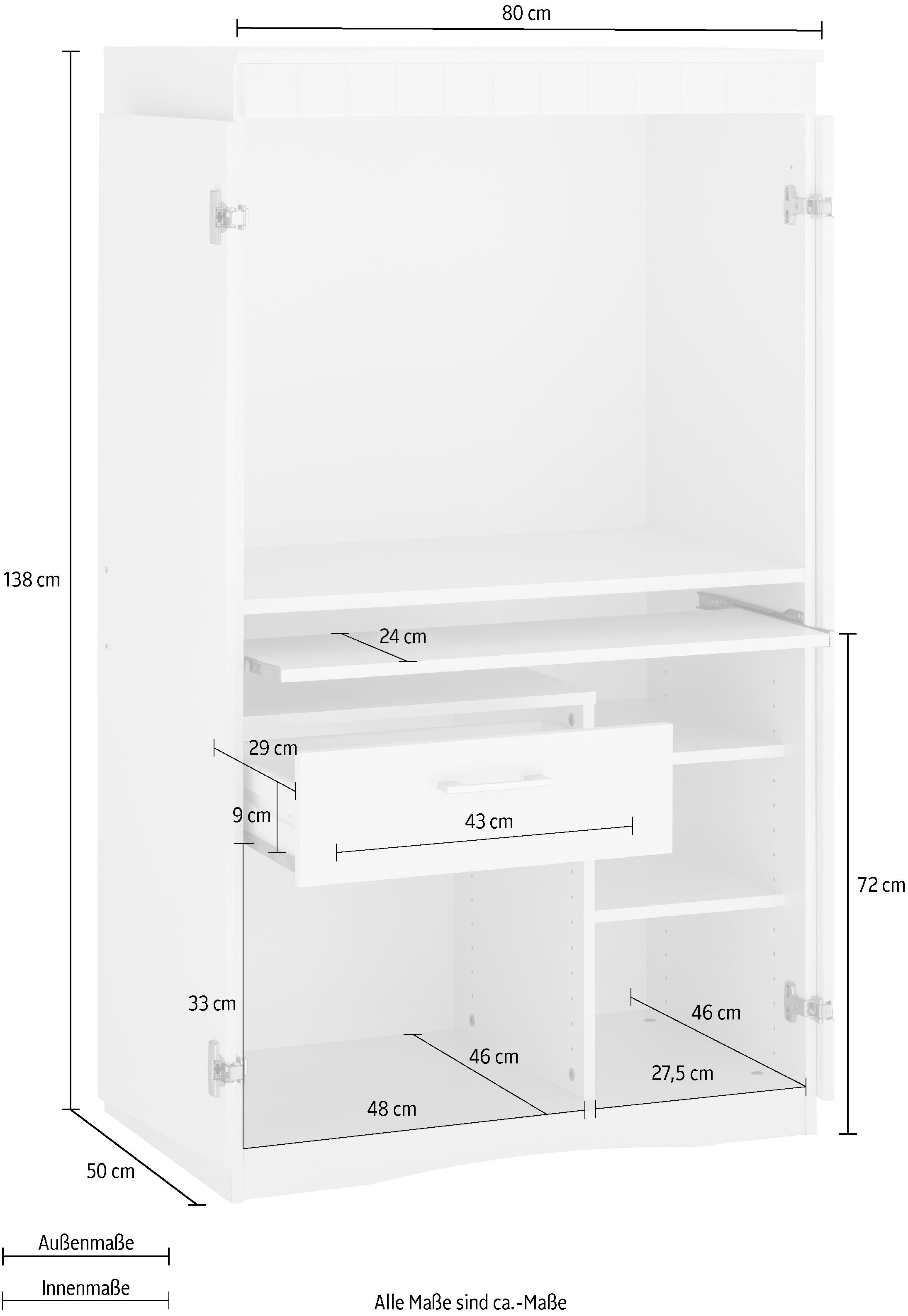 VOGL Möbelfabrik Sekretär »Niklas« PC-Schrank, Home Office, Masse 80x50x138 cm, Made in Germany