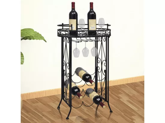 Casier à bouteilles avec porte-verre pour 9 bouteilles Métal