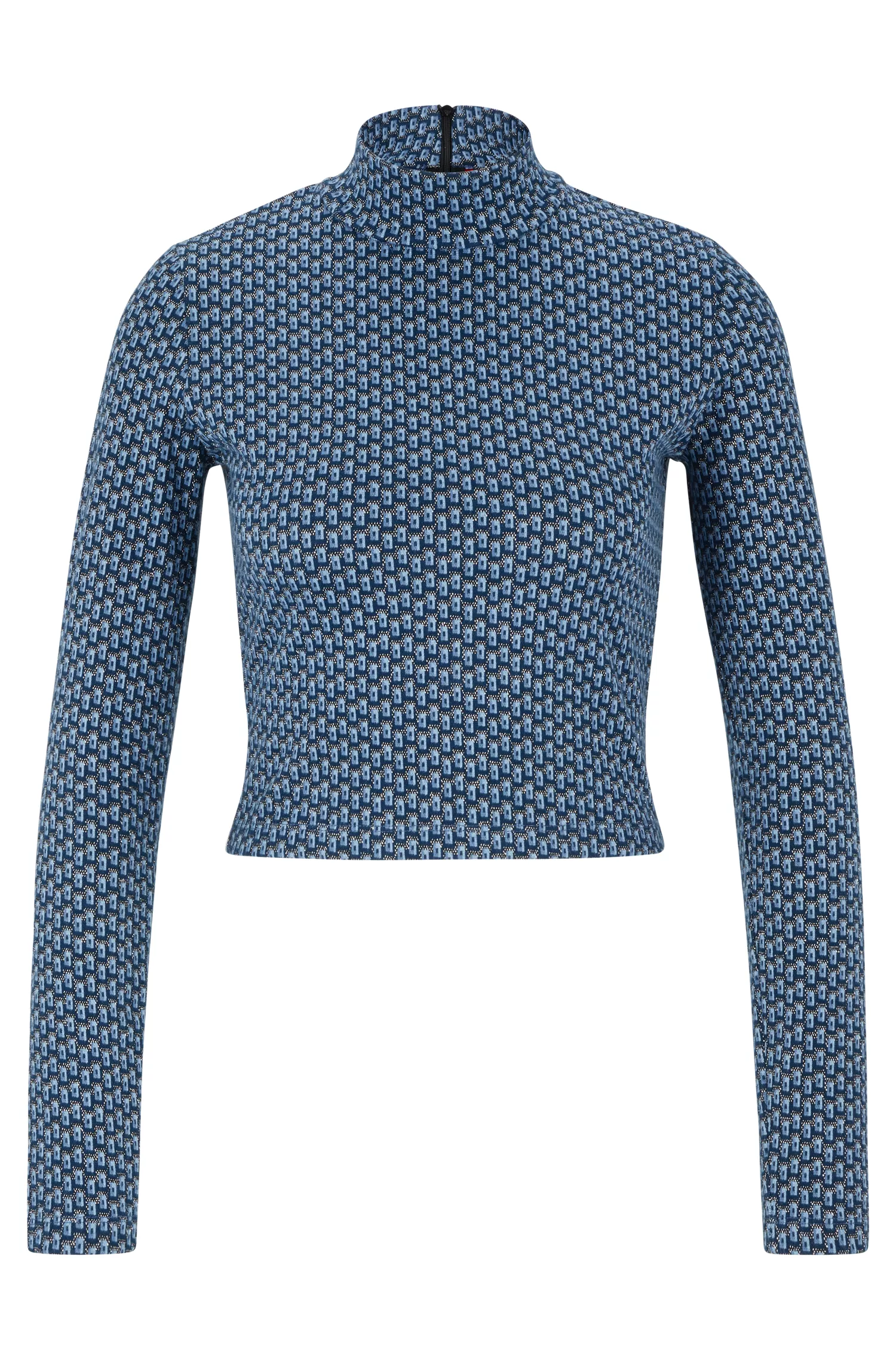 Blusa HUGO vermelha de gola alta em jacquard geométrico de mistura de algodão.