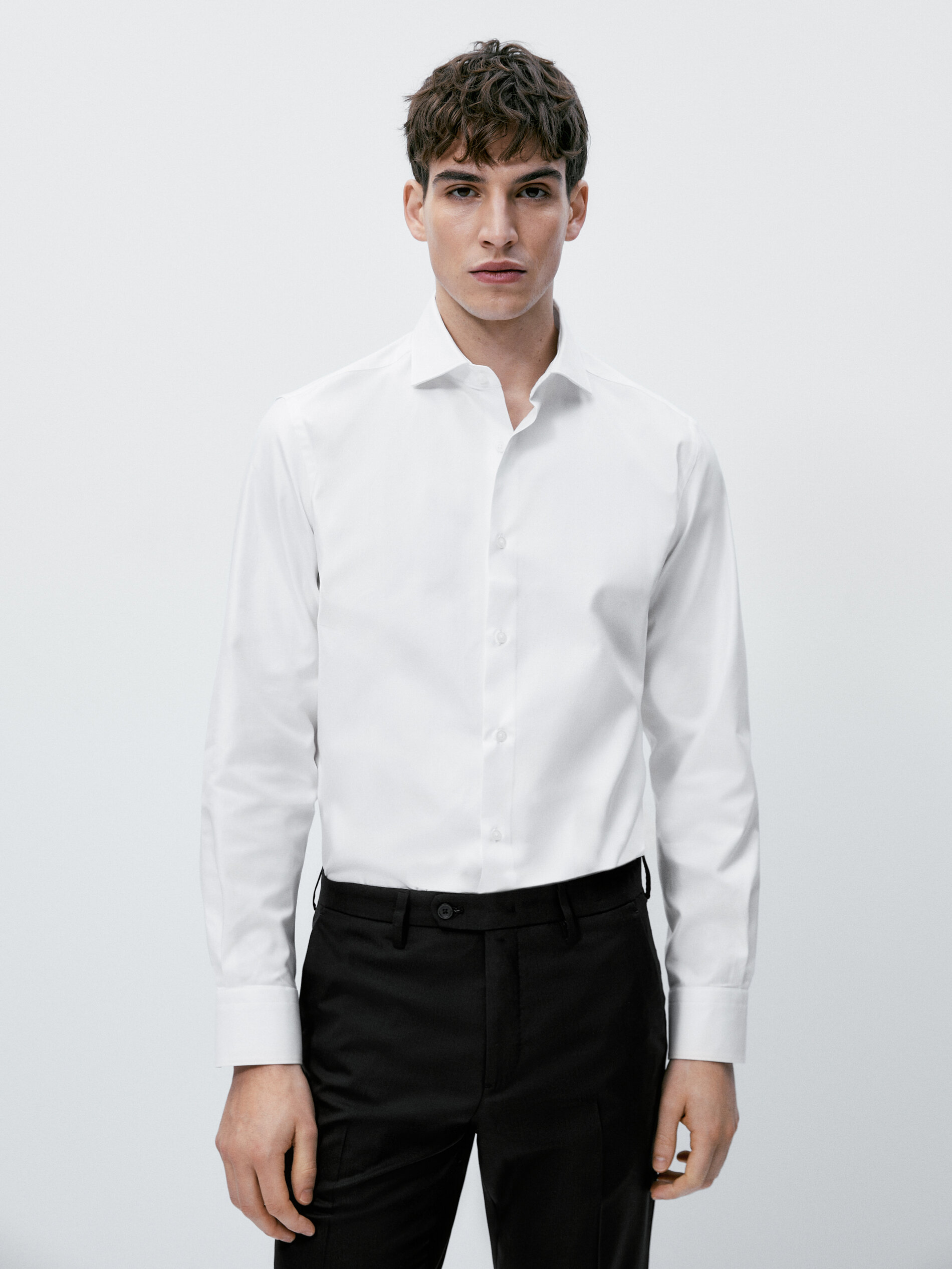 Camisa de sarja de algodão de corte justo - BRANCA