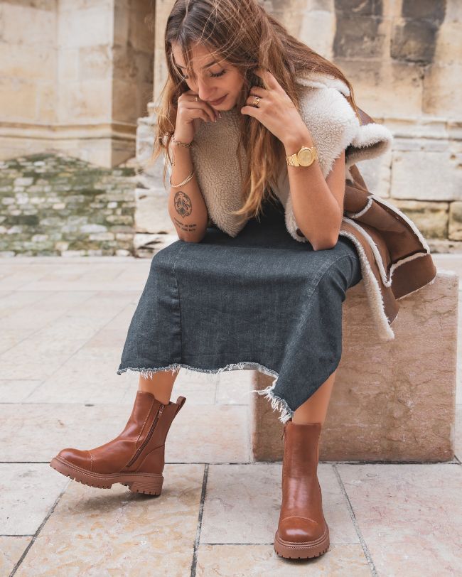 Bottines femme camel semelle crantée - Liora