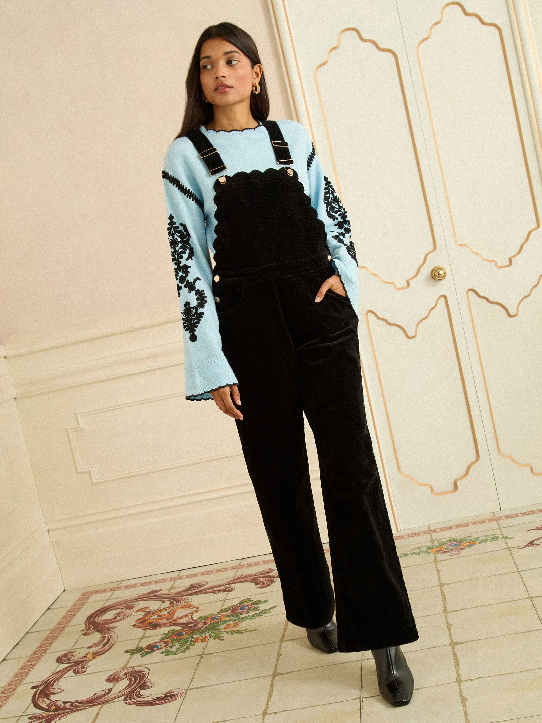 Zwarte corduroy - Love & Roses Scallop Edge Dungarees