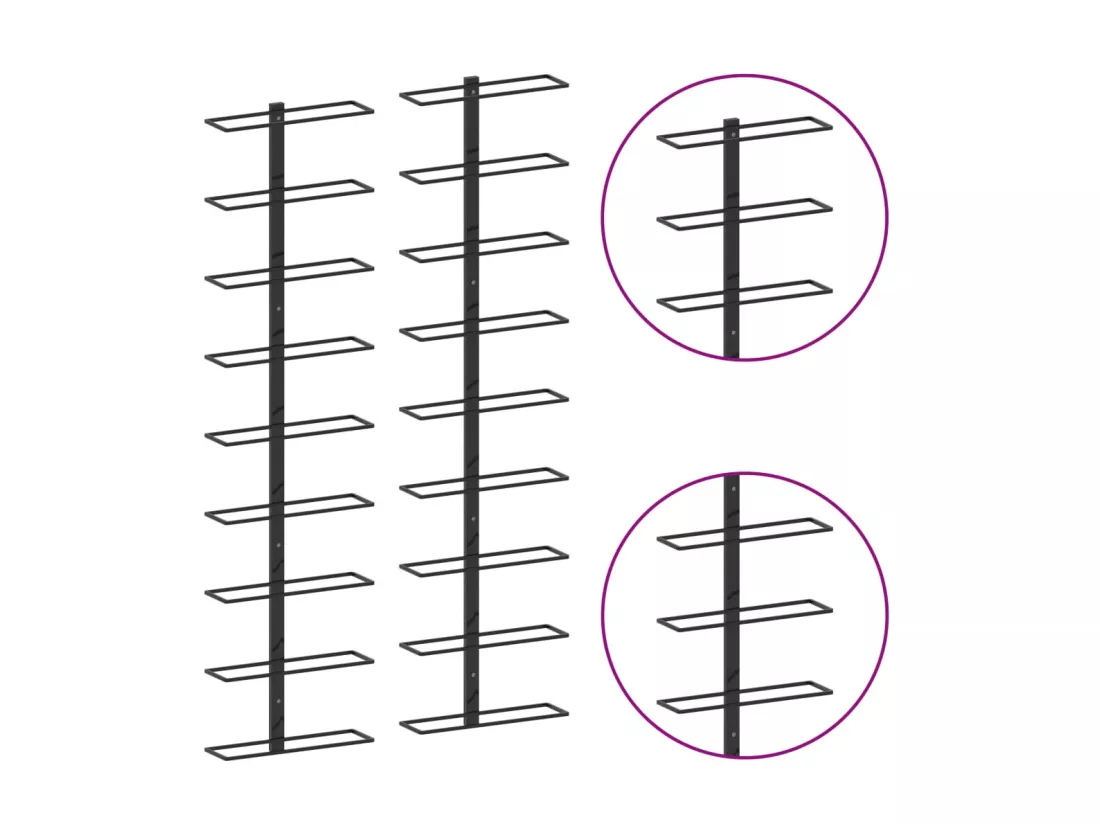 Casiers à bouteilles muraux pour 18 bouteilles 2 pcs Noir Fer