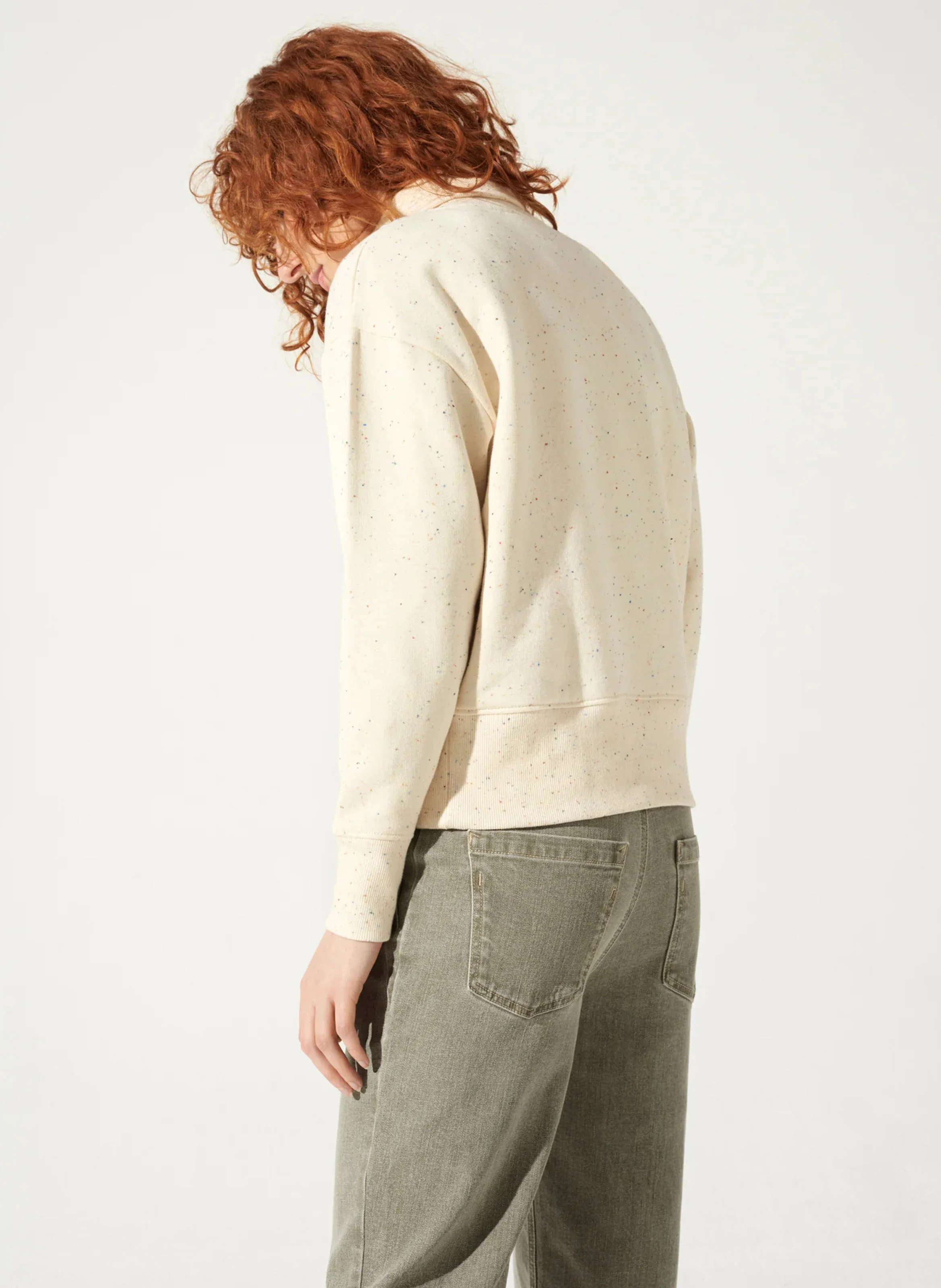 JENA - Sweat droit col camionneur en coton mélangé | Blanc