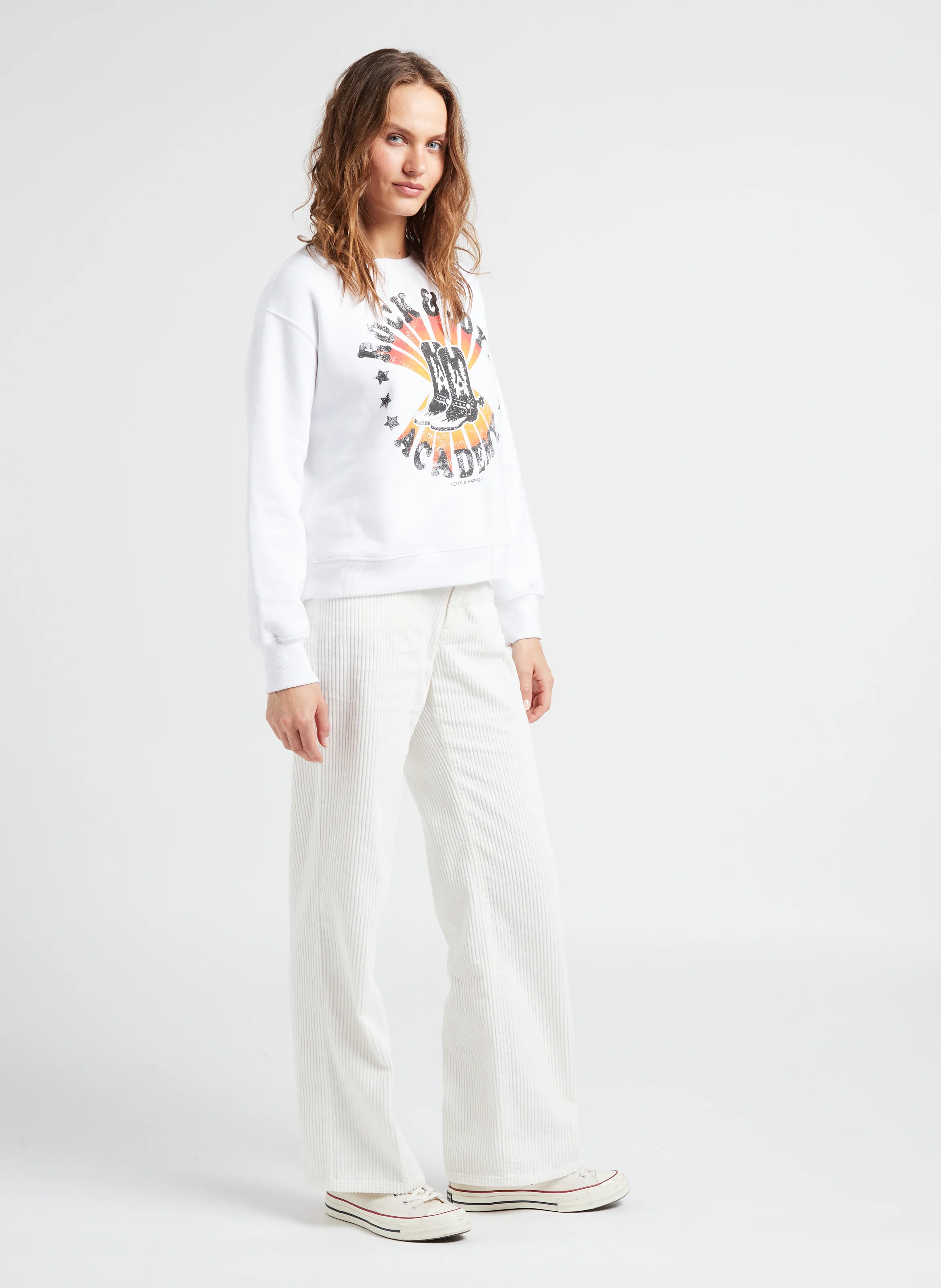 SORTIE - Sweat ample col rond sérigraphié en coton mélangé| Blanc
