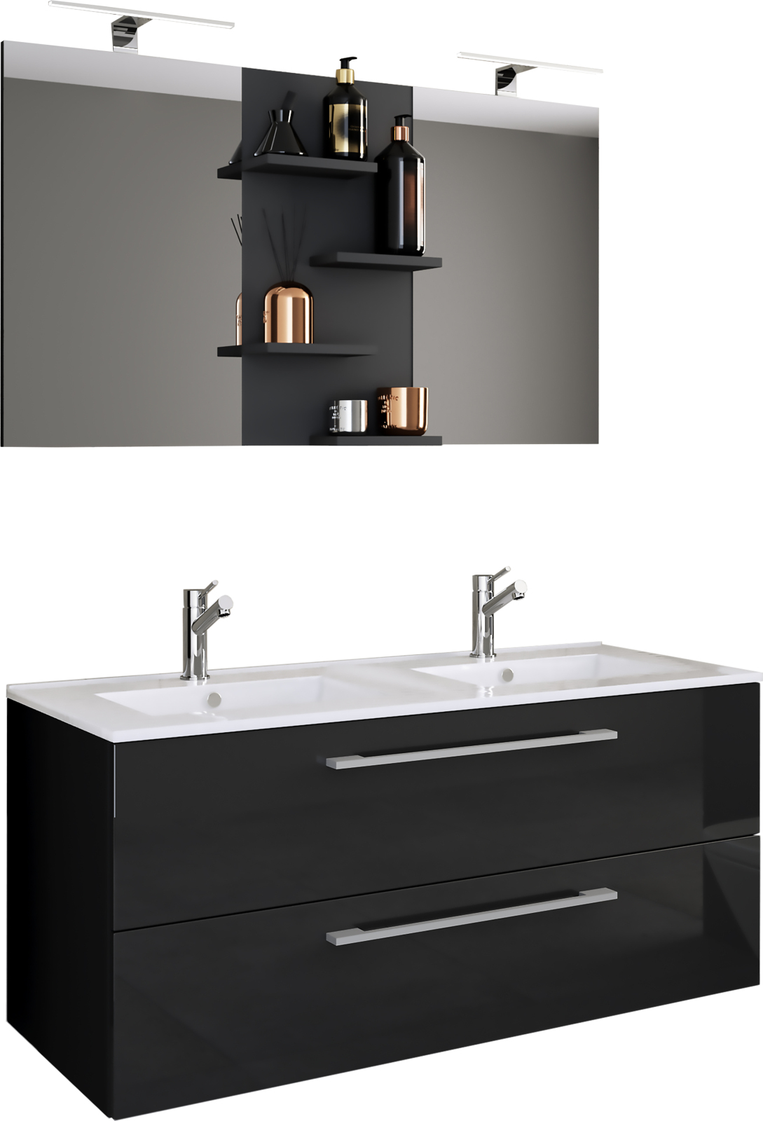 3-teiliges Badmöbel-Set BUDASI - schwarz - 112 cm breit