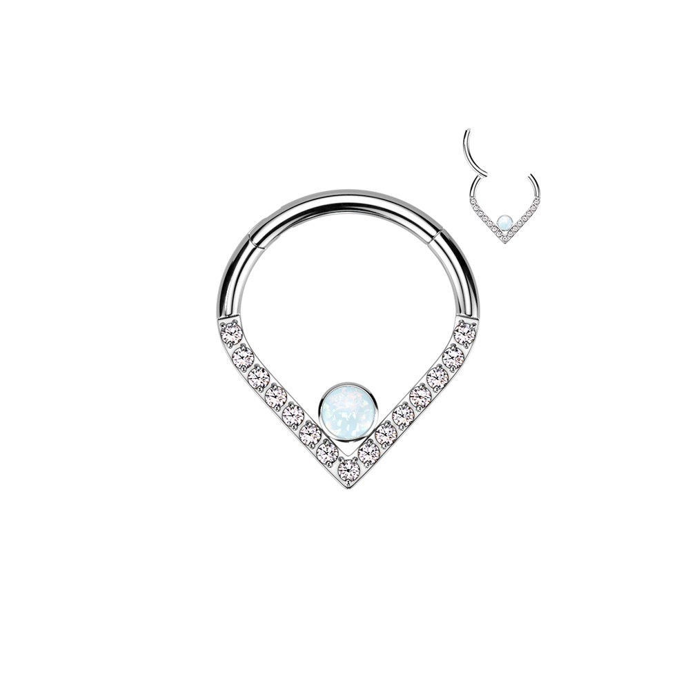(8mm) Daith / Tragus / Septum G23 Titan Mehrzweck Piercing Ring Opal Strass Chevron - Silber