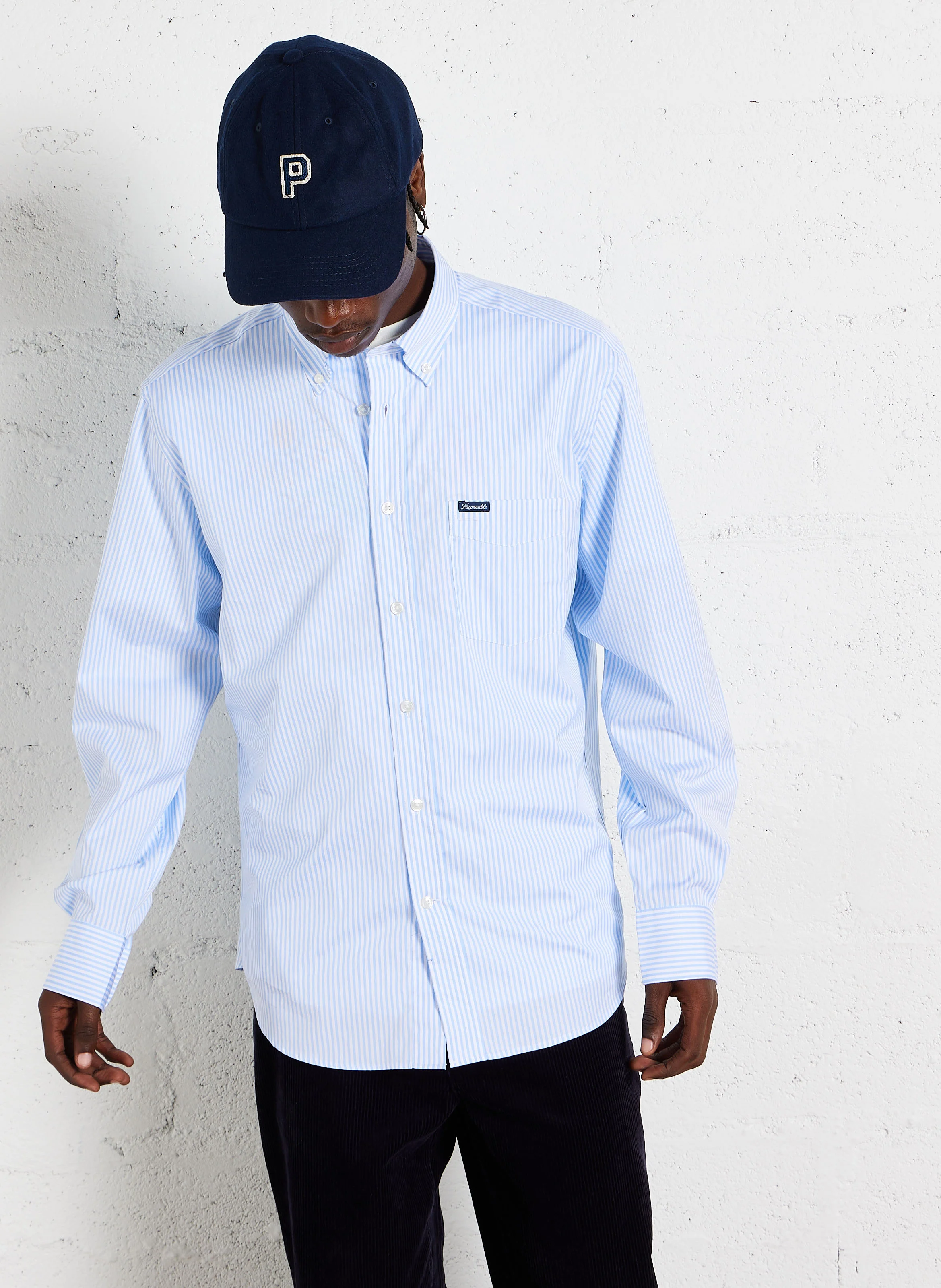 Chemise col américain en coton | Bleu