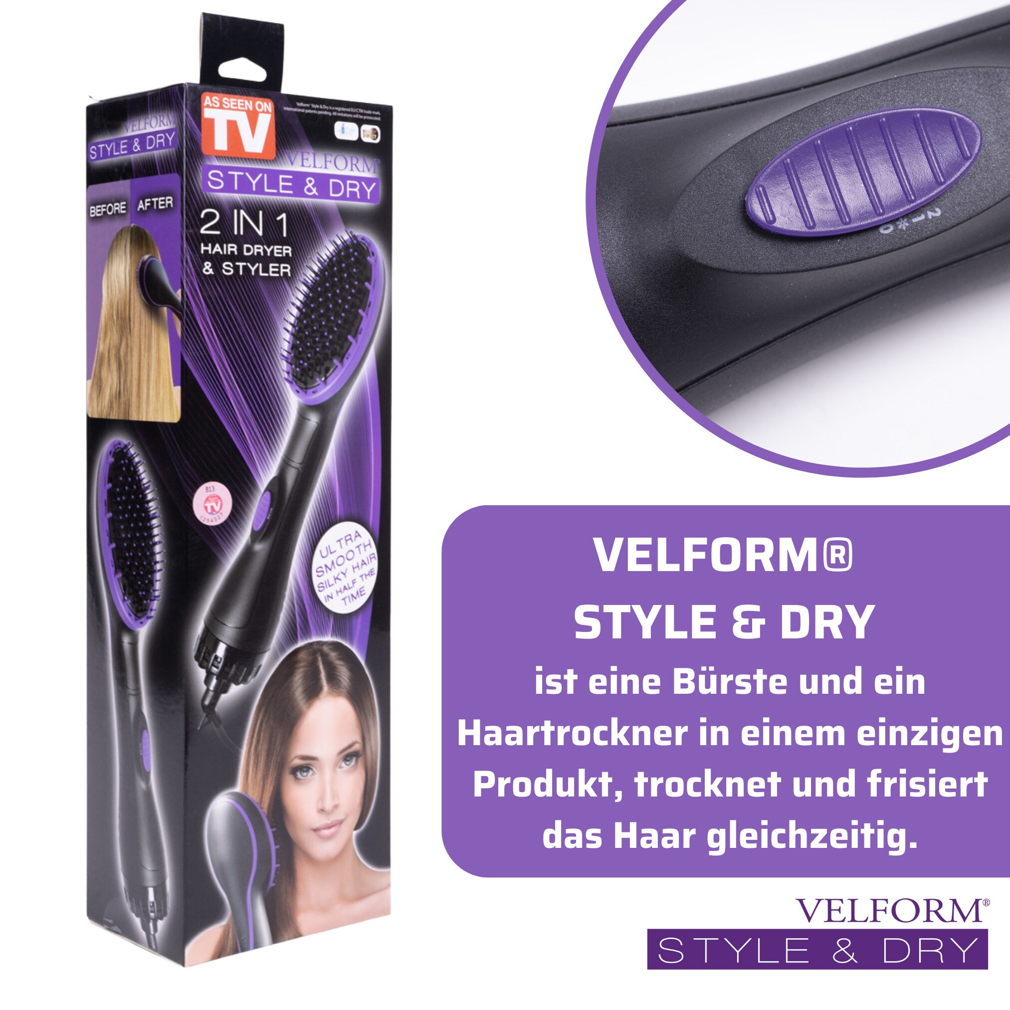 Velform® Warmluftbürste zum Glätten Style & Dry
