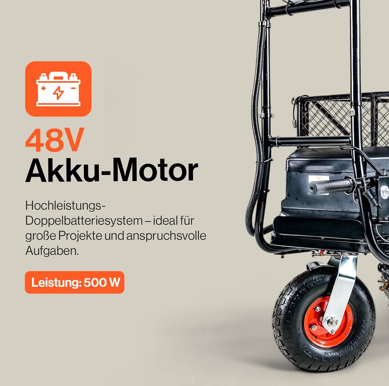 SuperHandy Mehrzweckwagen Schubkarre, elektrisch, 48 V DC, Li-Ion-betrieben, 230 kg Traglast und 460 kg + Zugkraft, Bauernhof und Garten, modulare Ladungsbett