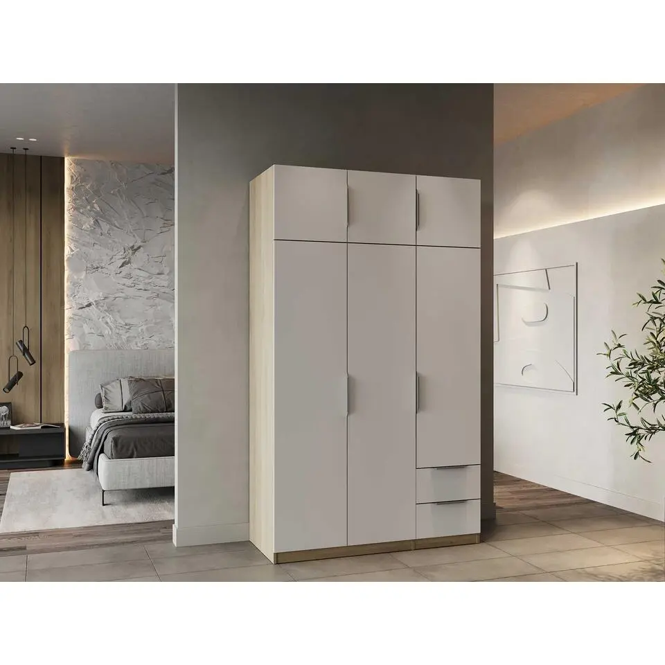 Kledingkast Spectre 120cm 6 deuren & 2 lades - mat wit/eik