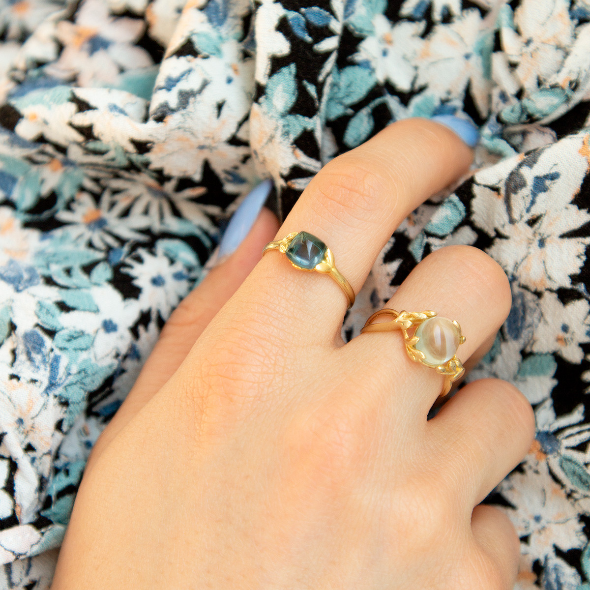 Bague or 375 jaune quartz vert