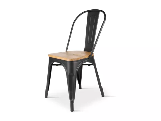 KOSMI - Lot de 2 chaises en métal noir mat et assise en bois clair - Style Industriel