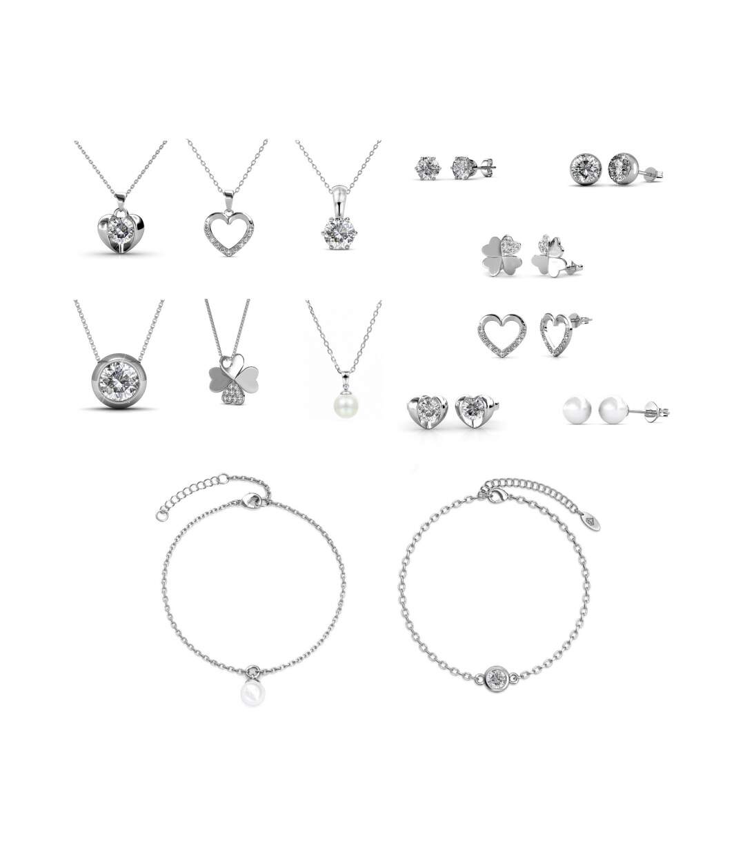 Calendrier de l'avent Coffret cœur - 14 bijoux - Finition argenté -  Argenté et Cristal ou blanc