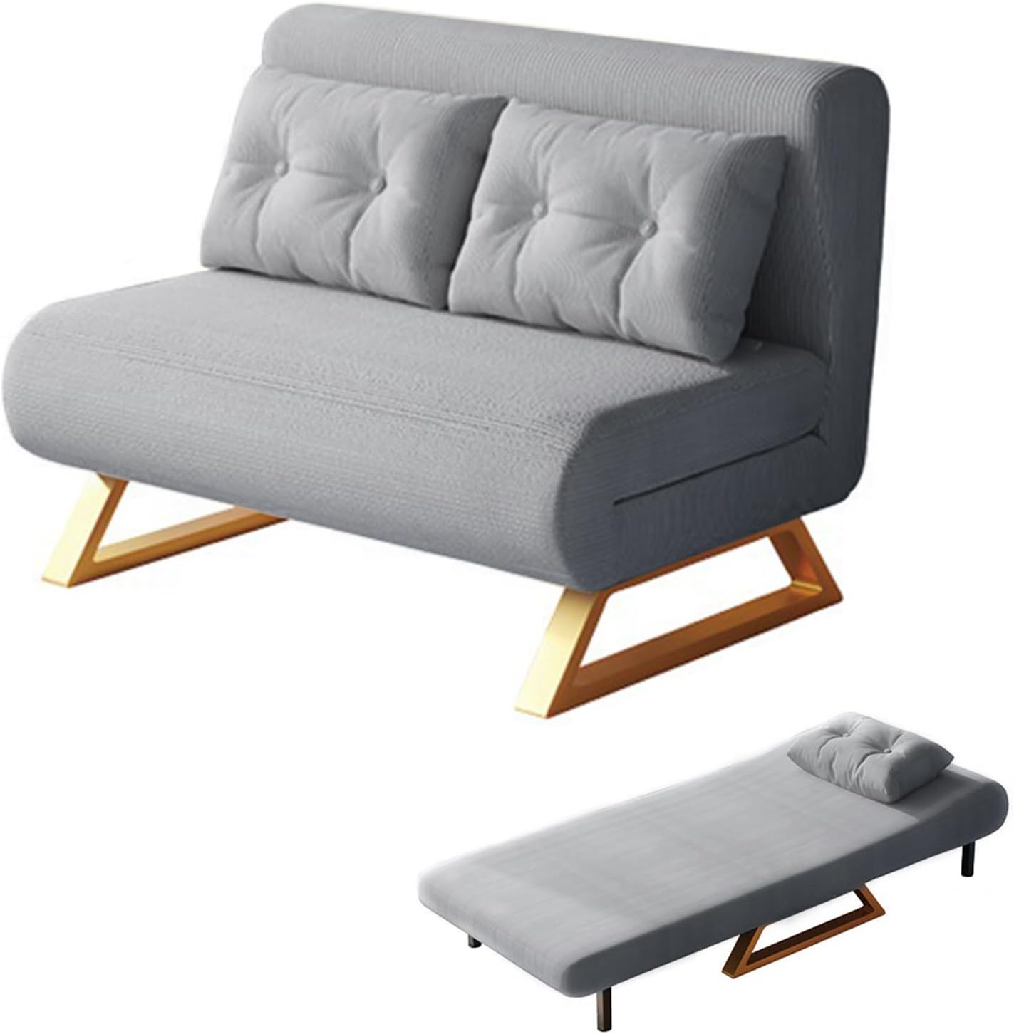 TWSOUL 3 in 1 Schlafsofa, Klappbett mit Bettfunktion, Bettsofa mit Verstellbarer Rückenlehne und Kissen, Schlafsofa Klein mit Lendenkissen, Latex Schlafcouch, für Wohnzimmer, Schlafzimmer (Grau)