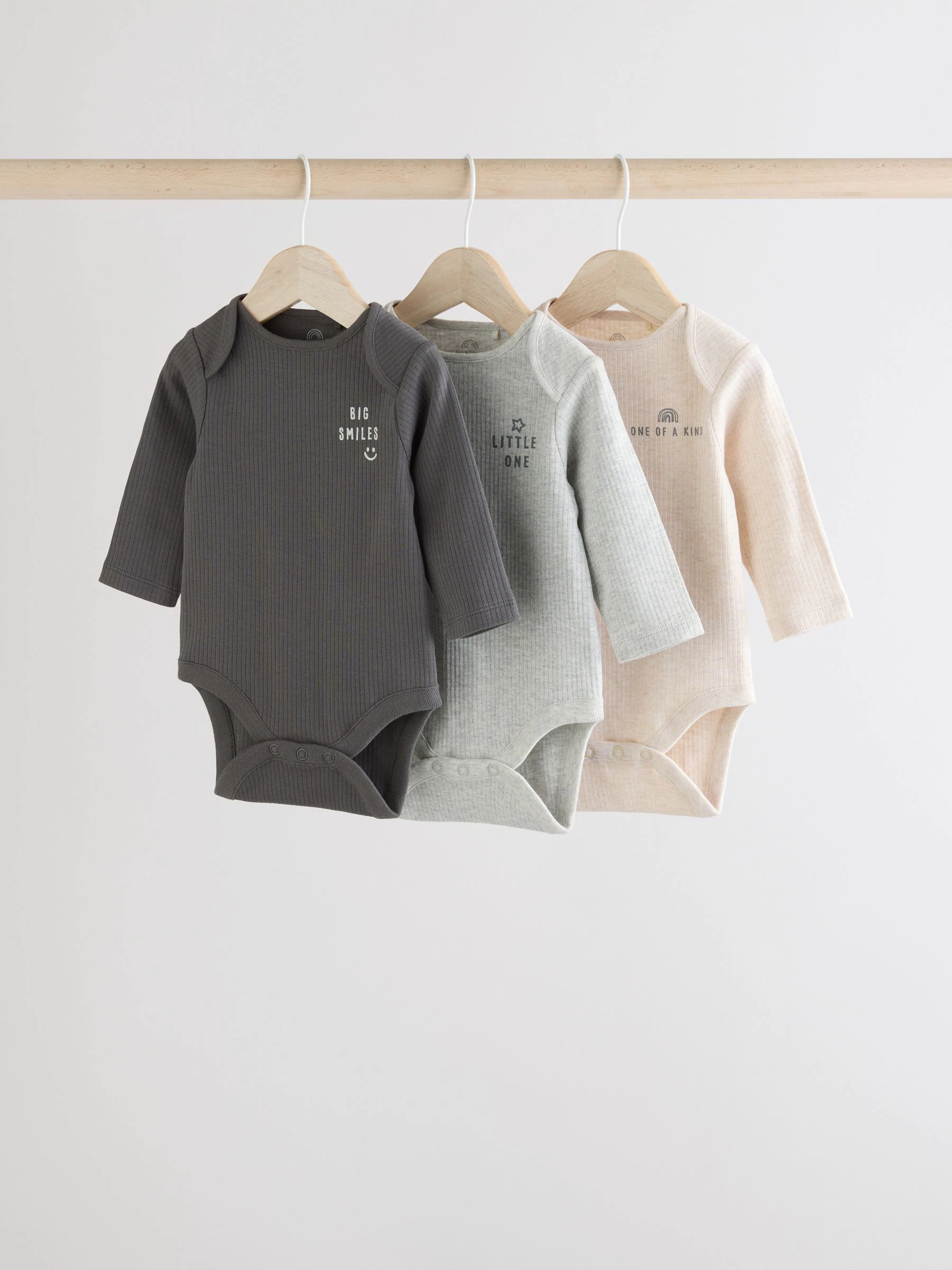 Monochroom - Set van 3 rompers met lange mouwen
