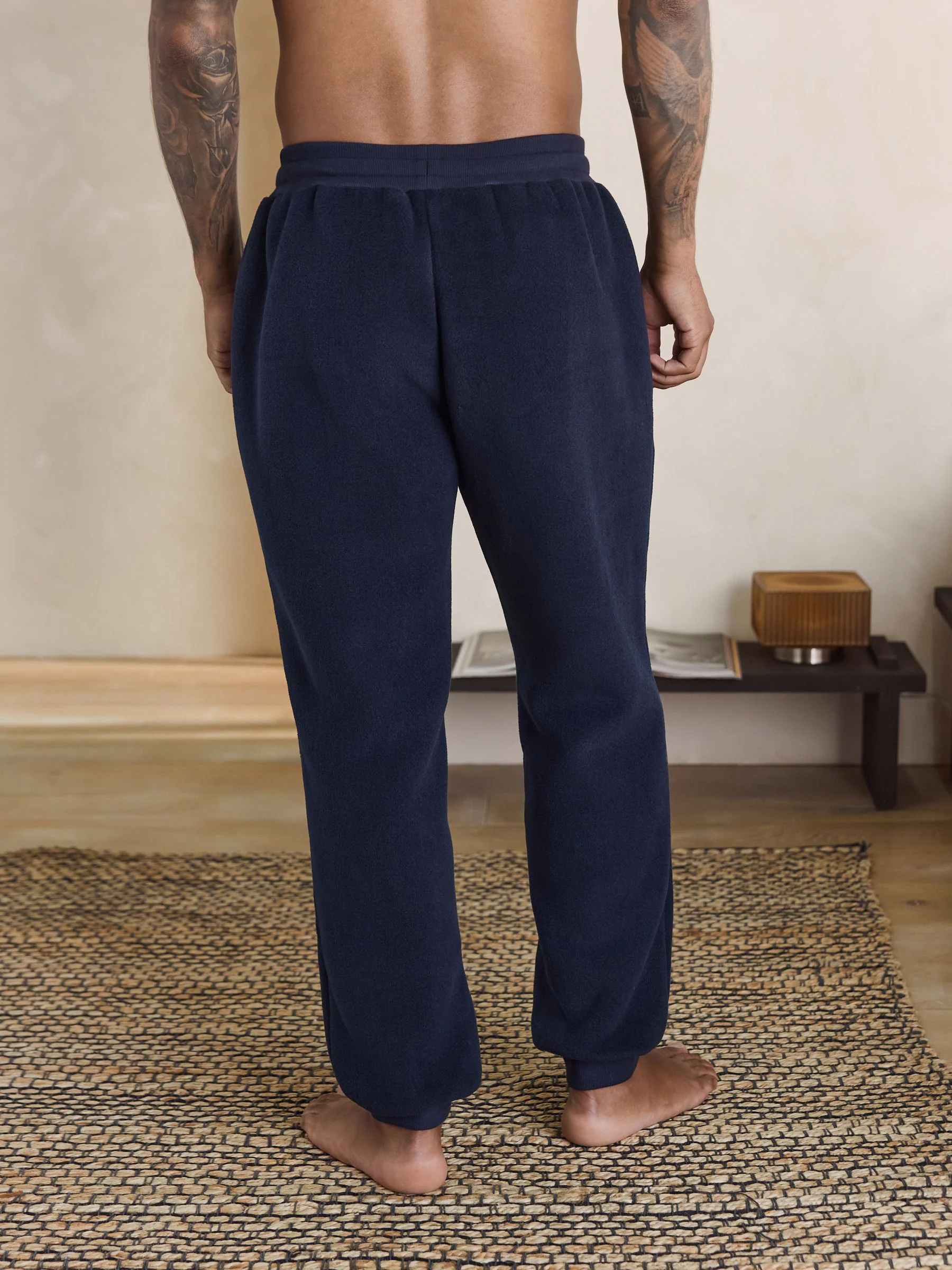 Donkerblauw - Geborstelde Borg-fleece gevoerde joggingbroeken