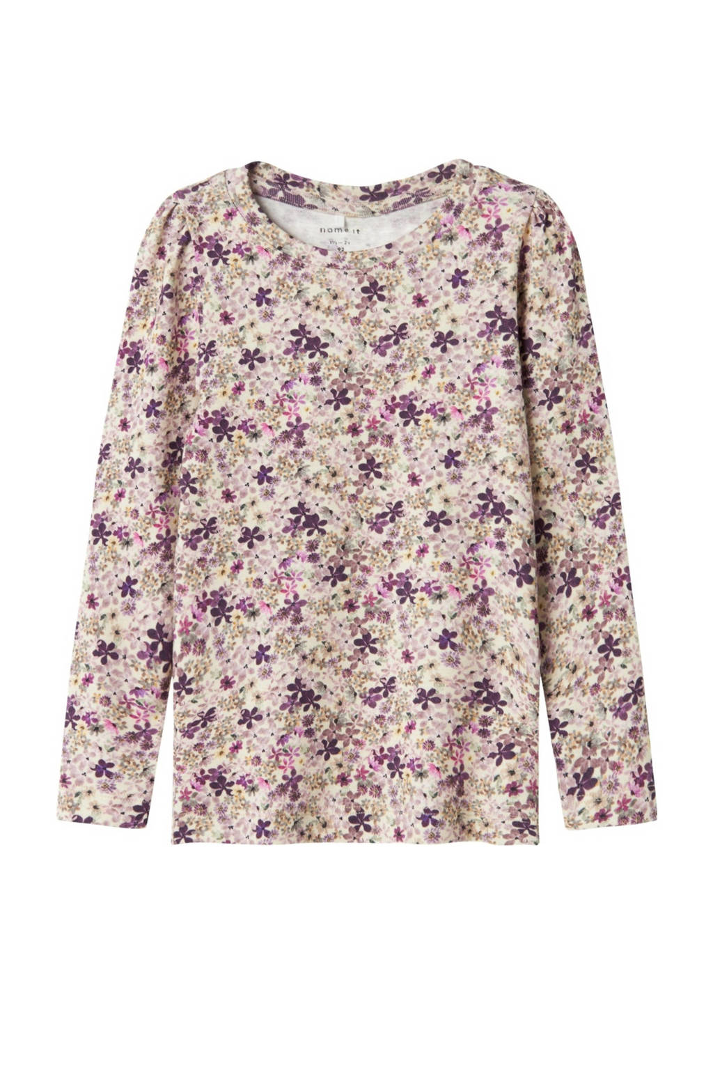 NAME IT gebloemde longsleeve NMFPNINA ecru/paars/roze