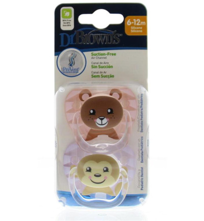 Dr Brown’s Fopspeen Prevent Animal Faces F2 (2 stuks)