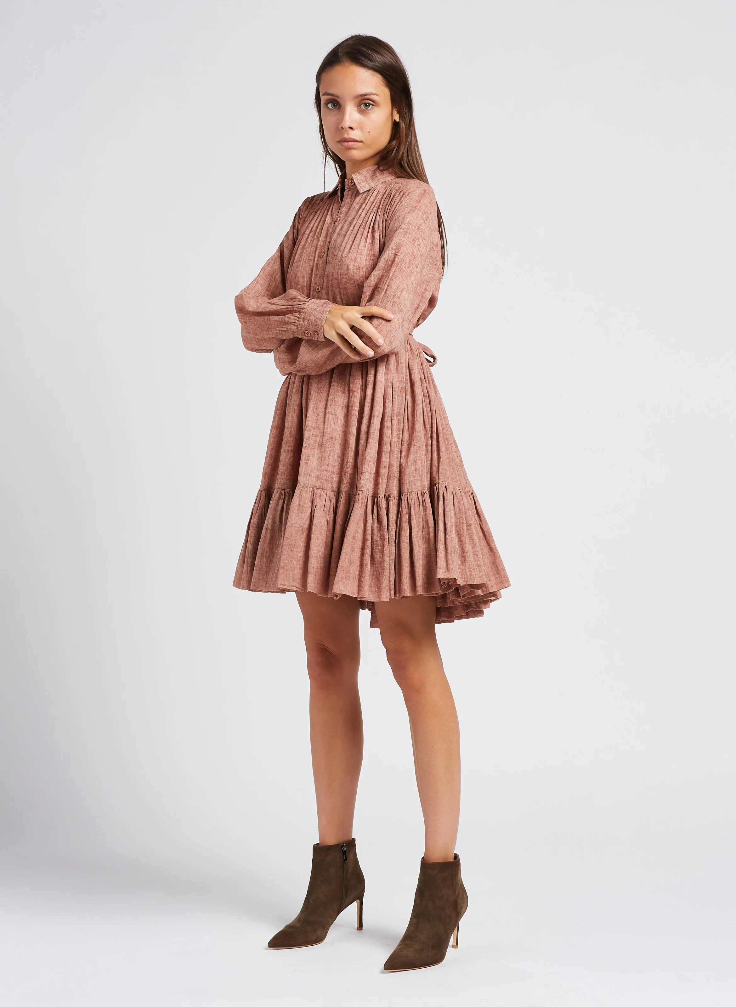 NIRVANA - Robe courte col chemise en coton | Rose