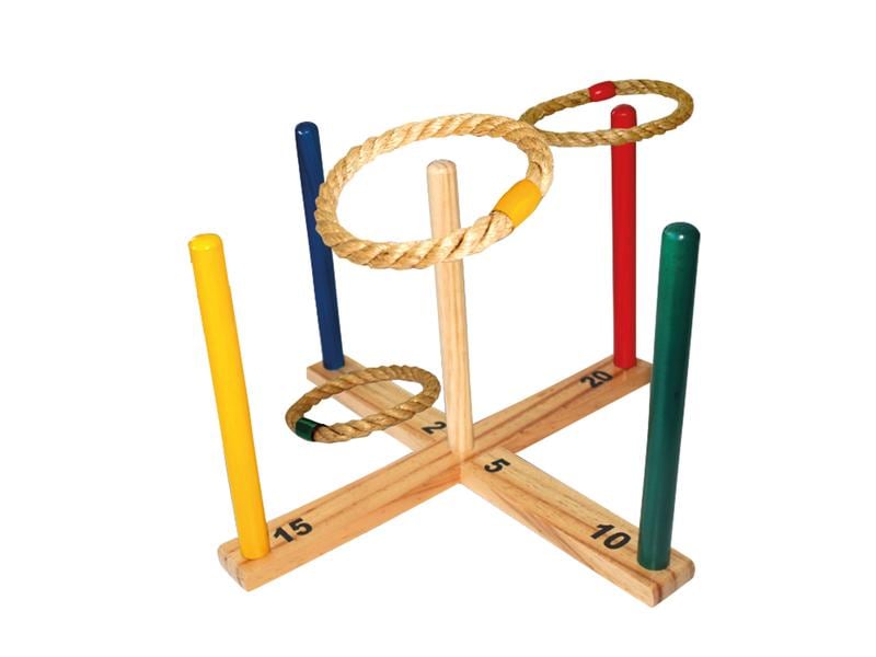 Schildkröt Funsports Wurfspiel Ringwurfspiel Aus Holz mit 5 Seilwurfringen