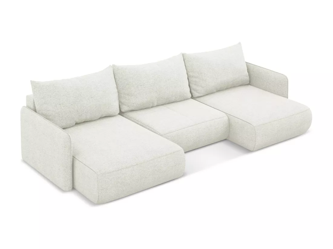 Canapé d'angle panoramique convertible en tissu chenille - blanc - NANEA